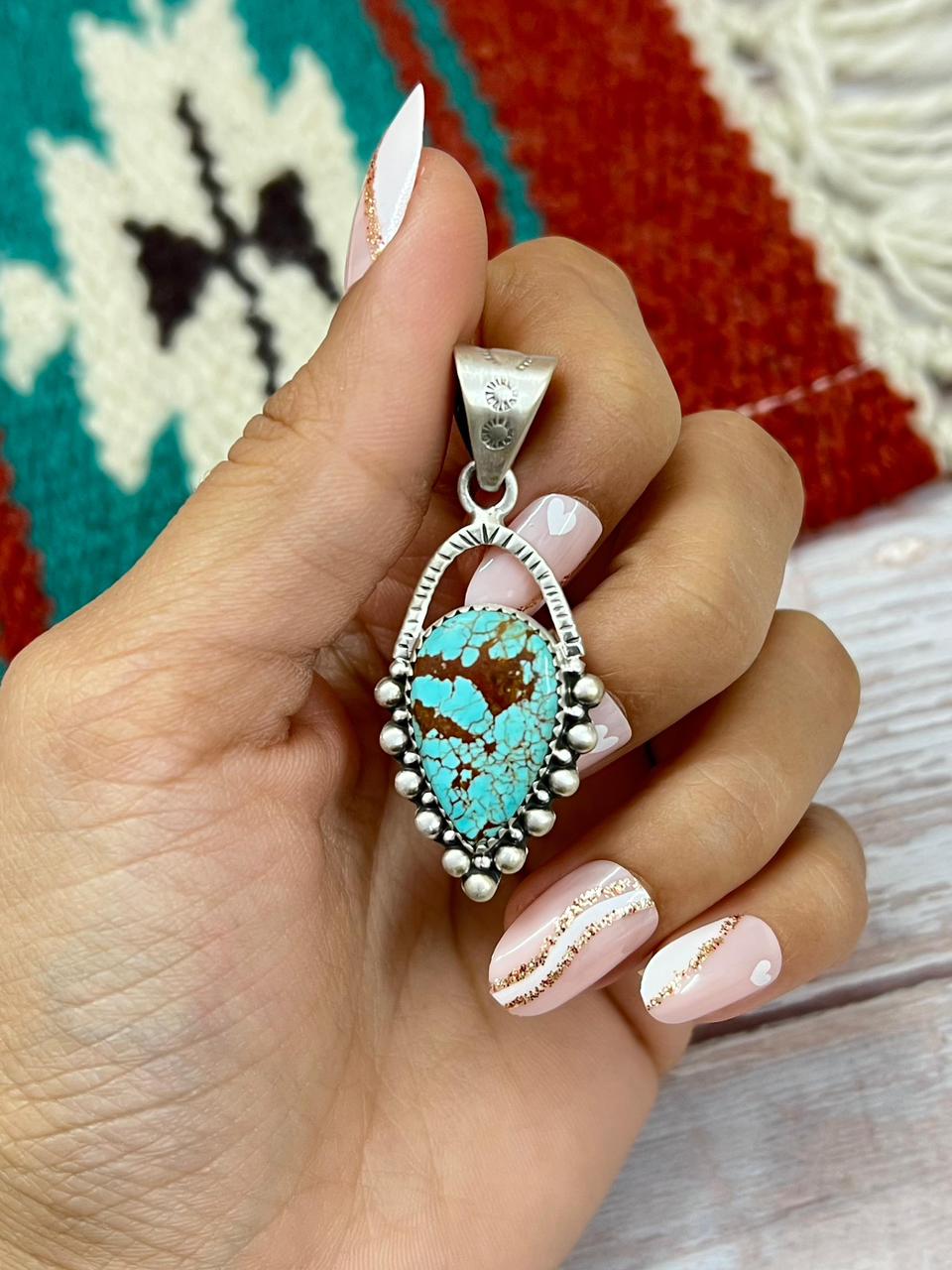 Handmade Sterling Silver Number 8 Turquoise Pendant "Signed Nizhoni"
