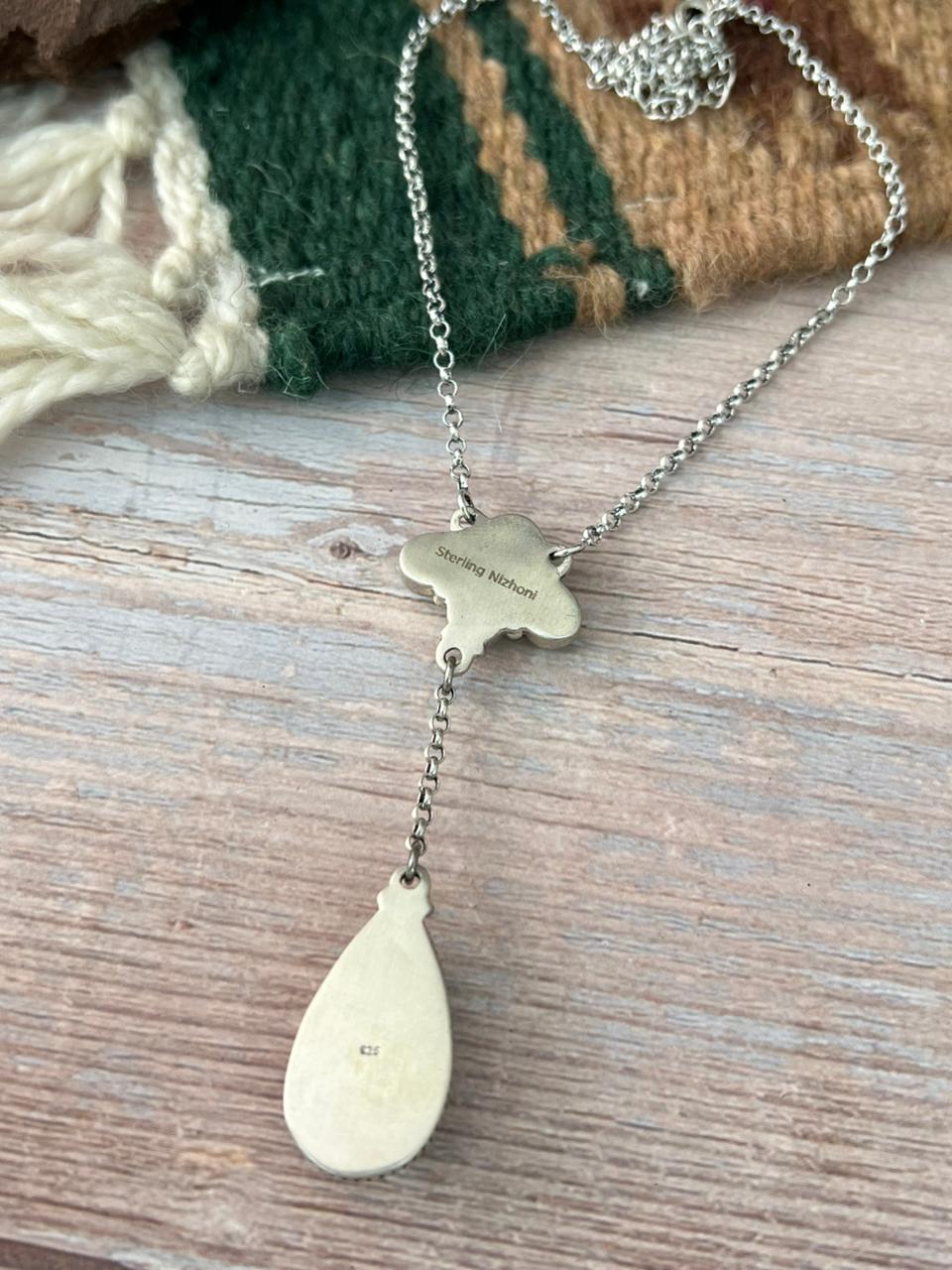 Handmade Sterling Silver Mint Dahlia Collection: Drop Necklace "Signed Nizhoni"