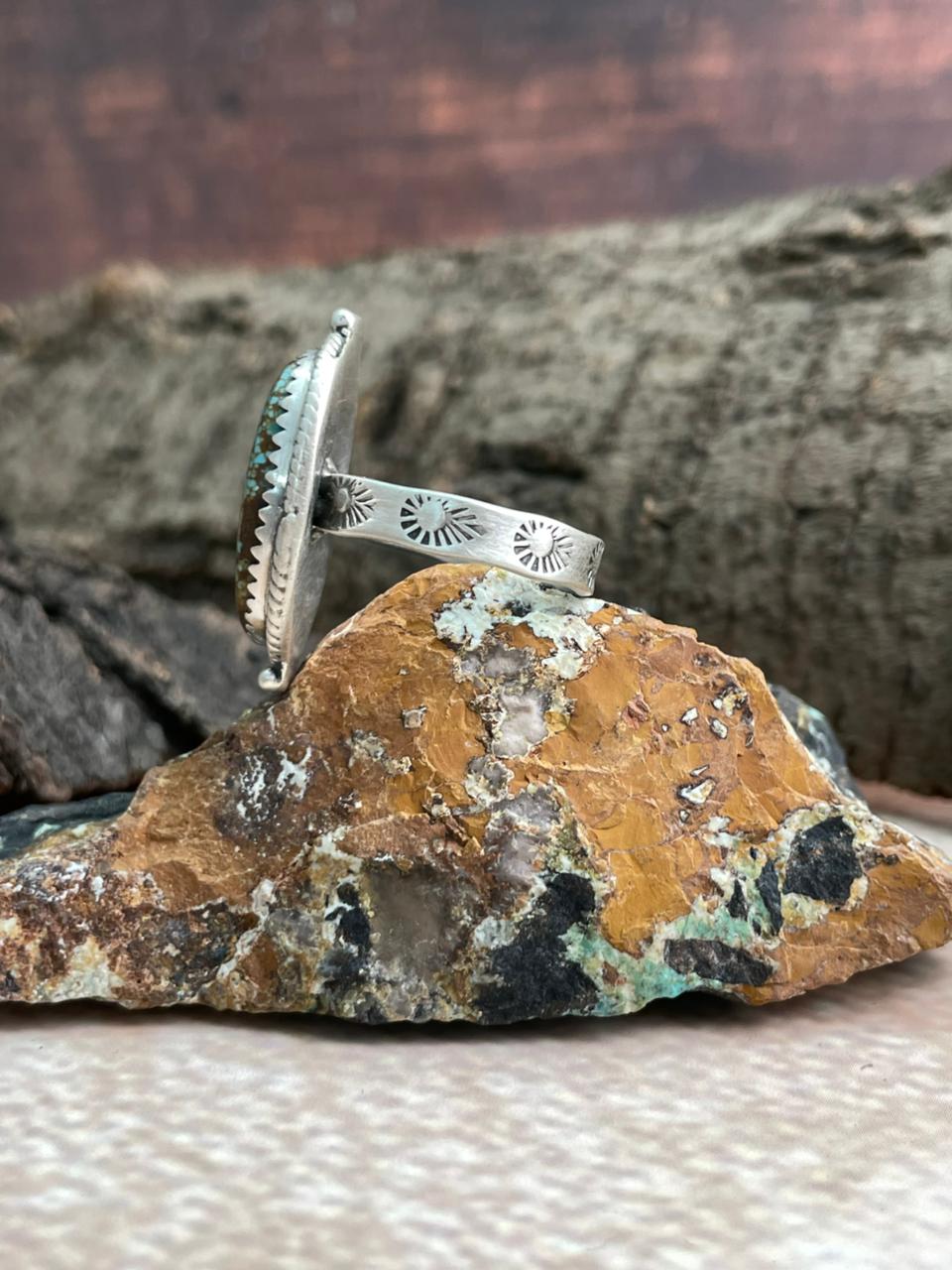 Handmade Sterling Silver Number 8 Turquoise Adjustable Ring "Signed Nizhoni"
