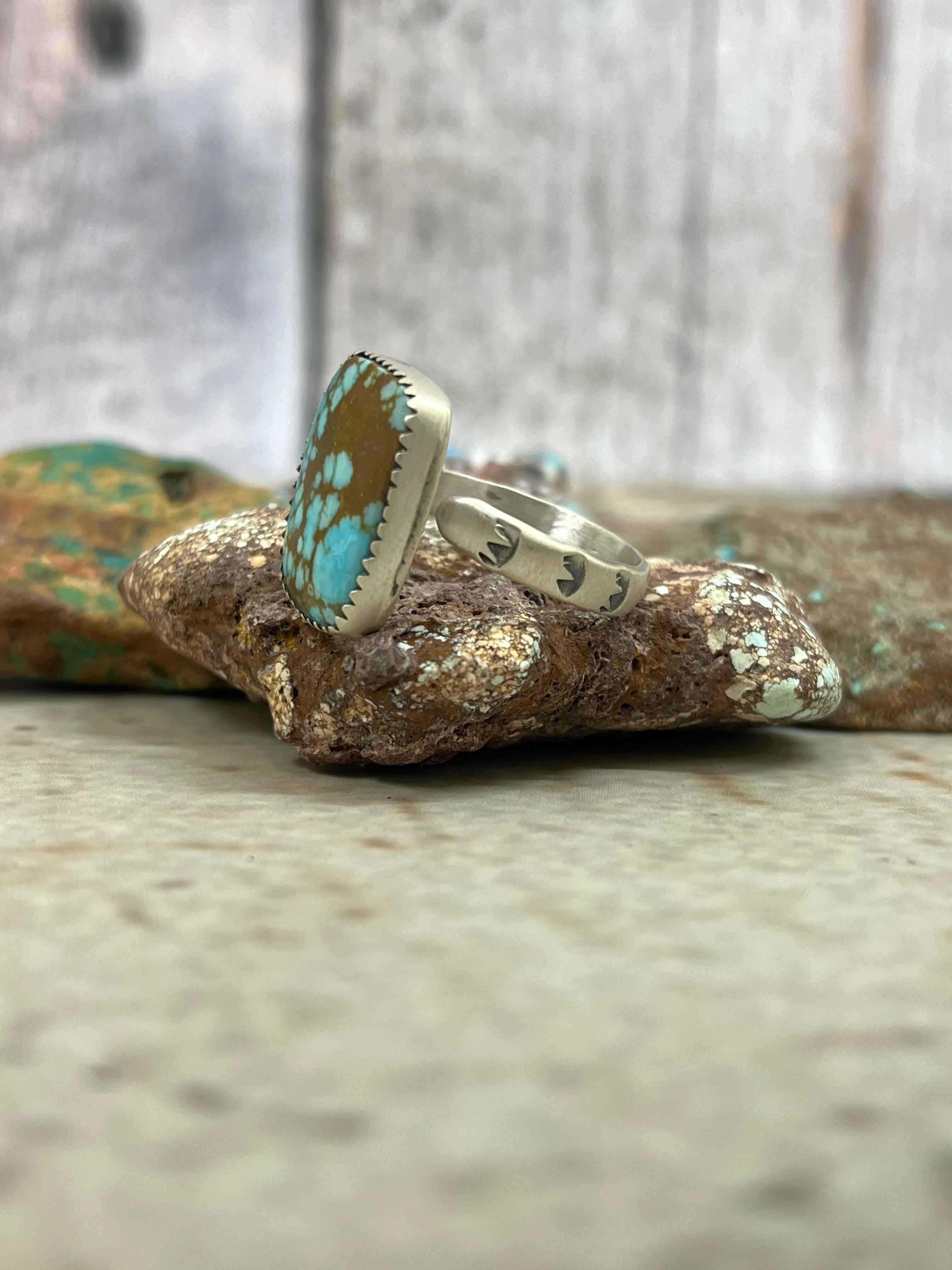 Handmade Sterling Silver Number 8 Turquoise Adjustable Ring with Signed Nizhoni