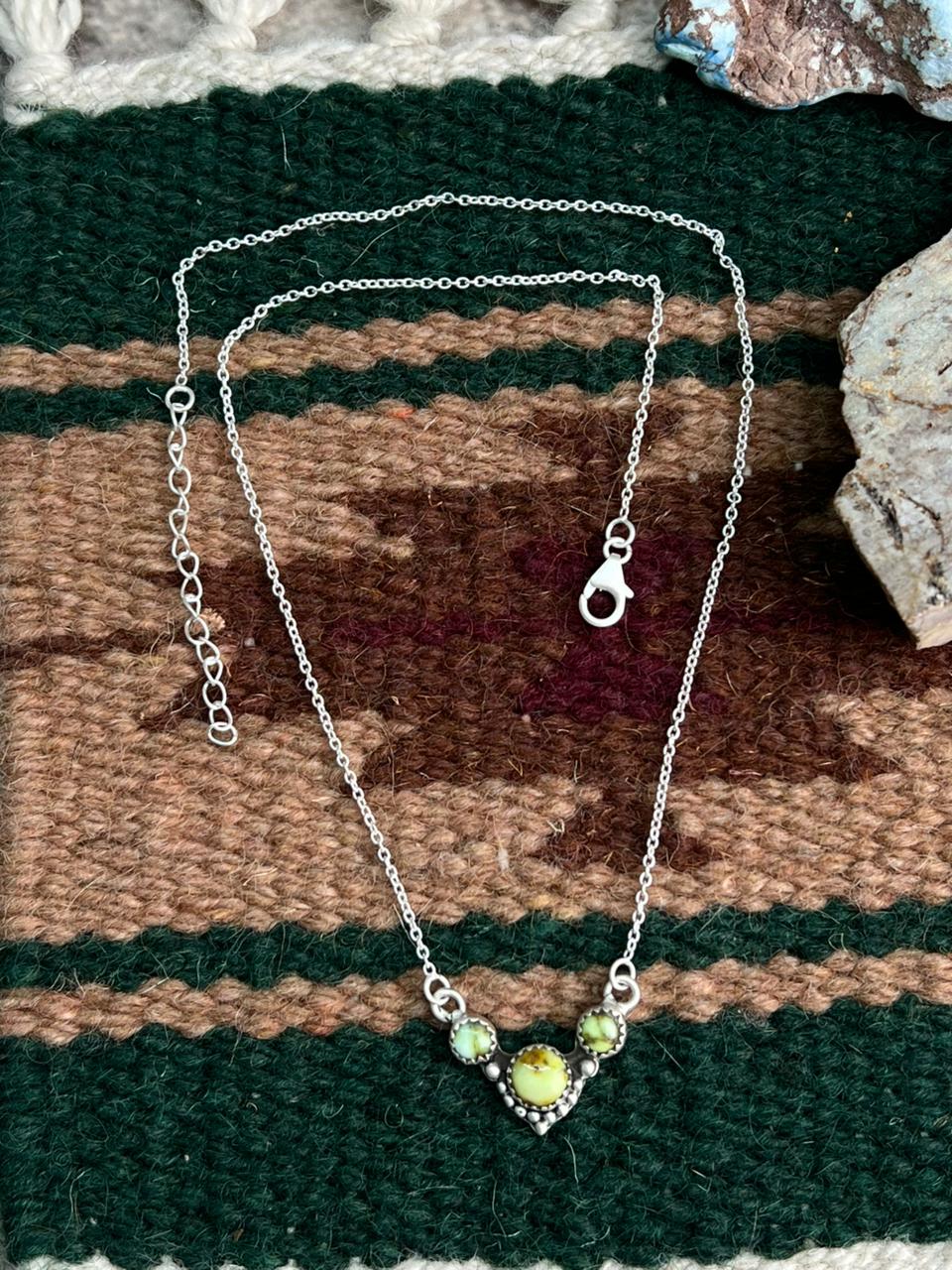 Handmade Sterling Silver Palomino Turquoise Necklace "Signed Nizhoni"