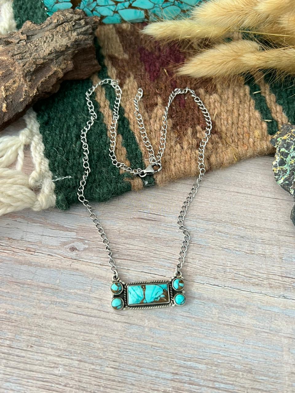 Handmade Sterling Silver Mint Dahlia Collection: Bar Necklace "Signed Nizhoni"