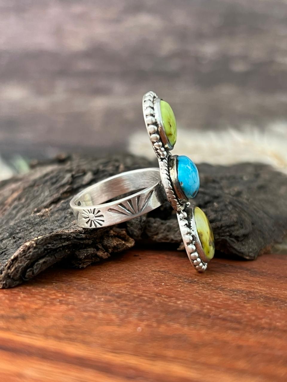 Handmade Sterling Silver Sierra Bella with Palomino Turquoise Collection: Adjustable Ring "Signed Nizhoni"