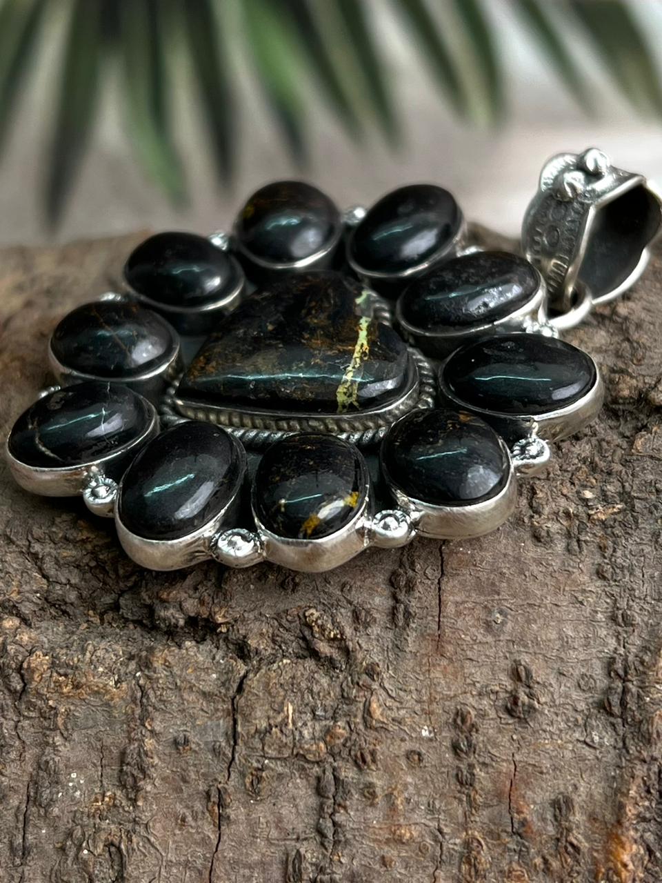 Handmade Sterling Silver Blackjack Turquoise Pendant "Signed Nizhoni"