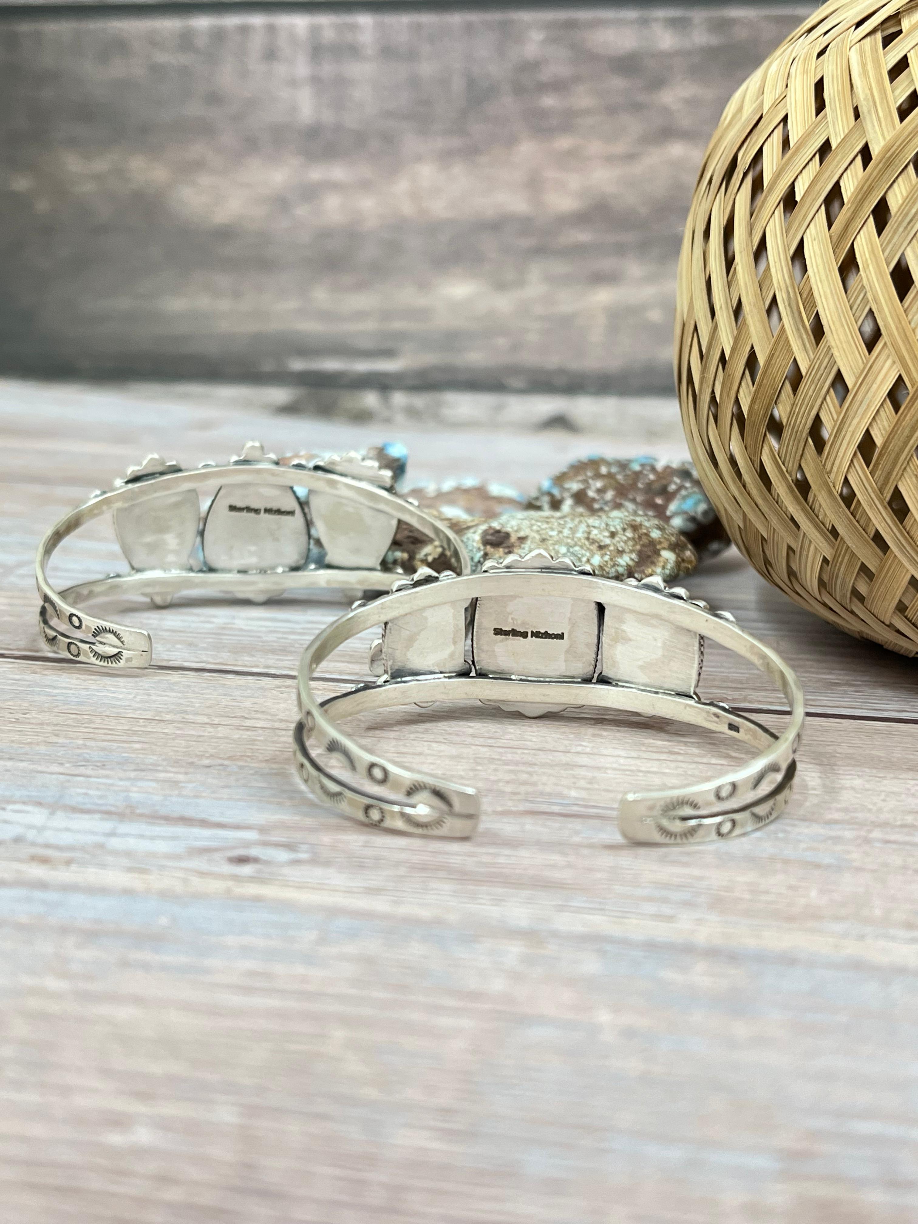 Handmade Sterling Silver Golden Hills Turquoise Cuff Bracelet with Signed Nizhoni /