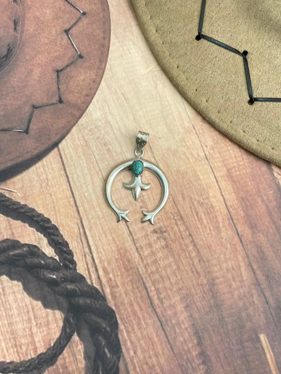 Handmade Sterling Silver Kingman Turquoise Naja Pendant "Signed Nizhoni"
