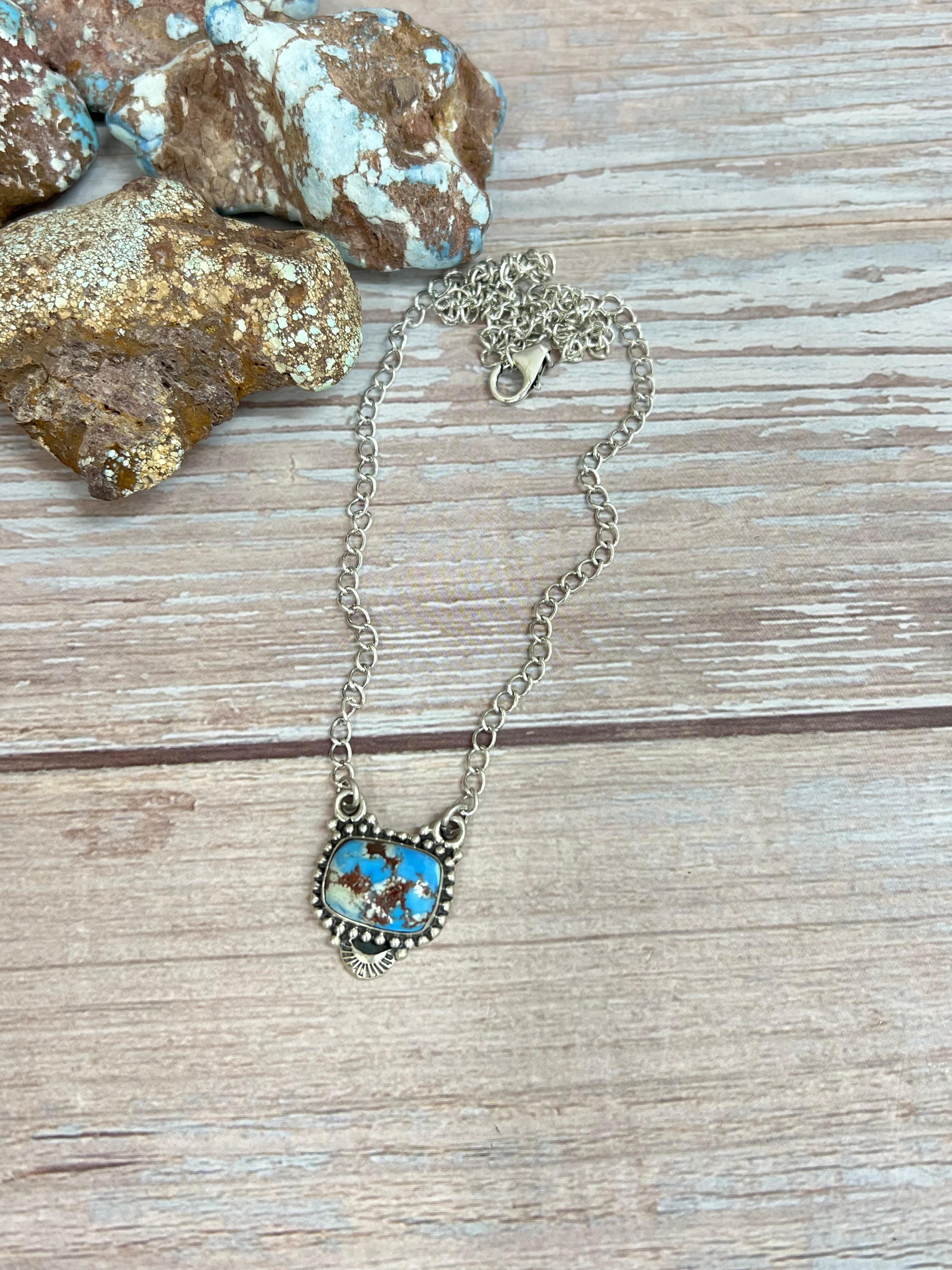 Handmade Sterling Silver Golden Hills Turquoise Necklace with Signed Nizhoni