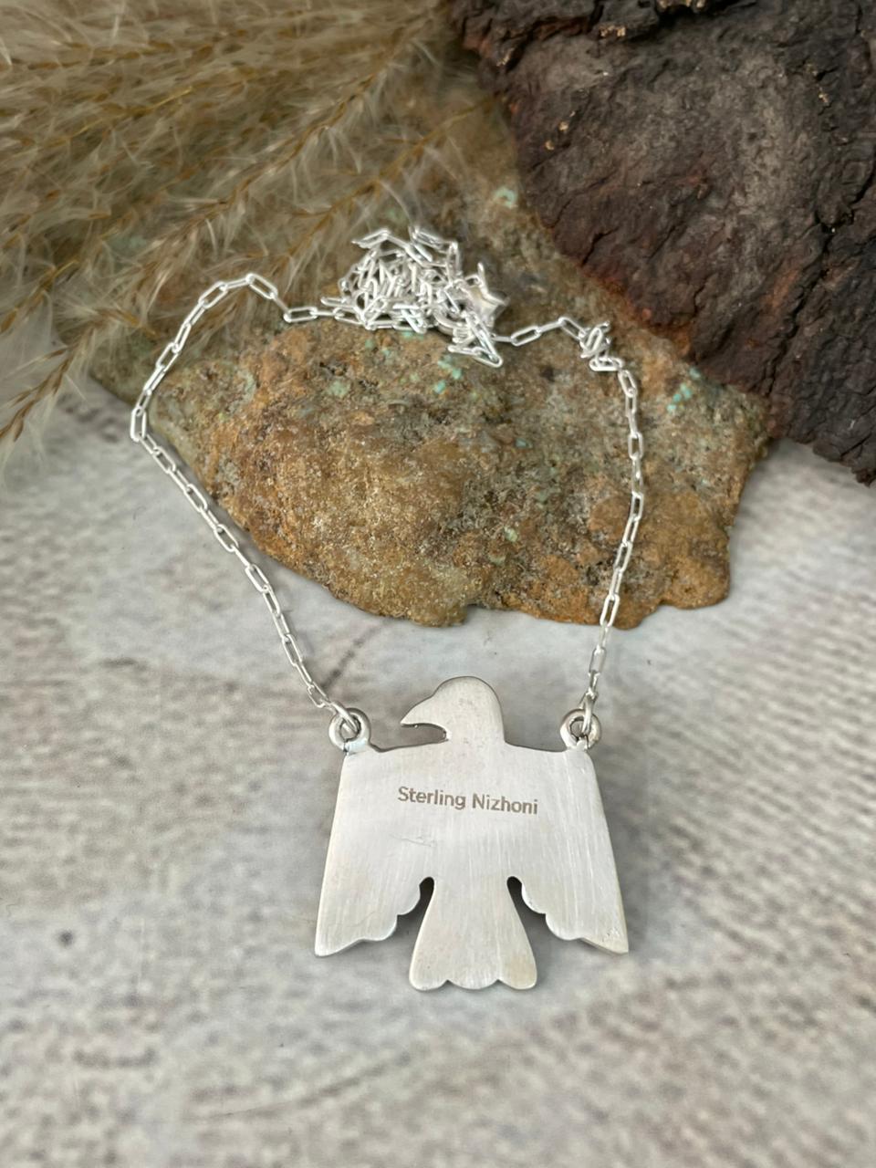 Handmade Sterling Silver Kingman Turquoise Necklace "Signed Nizhoni"