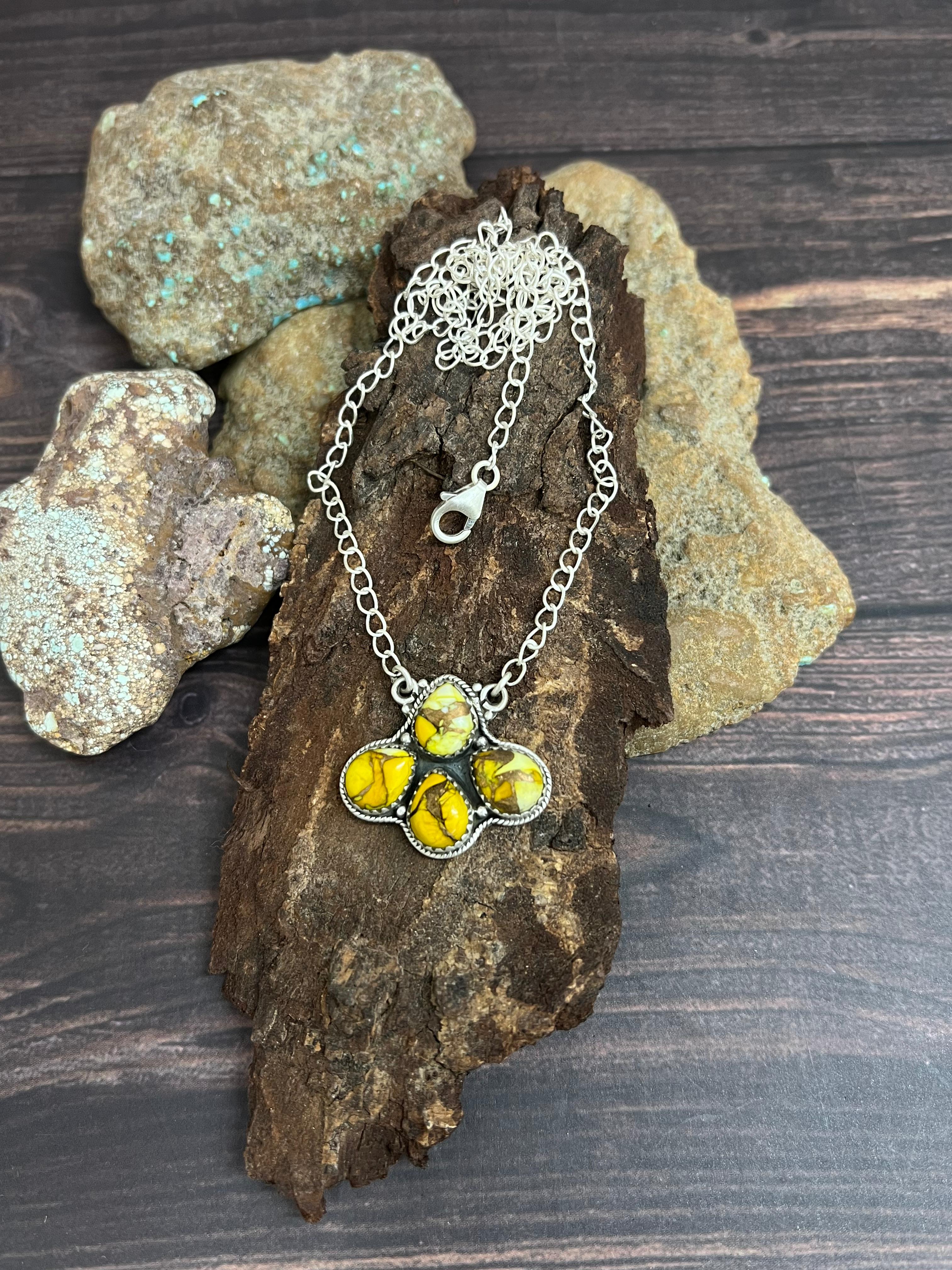 Handmade Sterling Silver Honey Dahlia Necklace with Signed Nizhoni