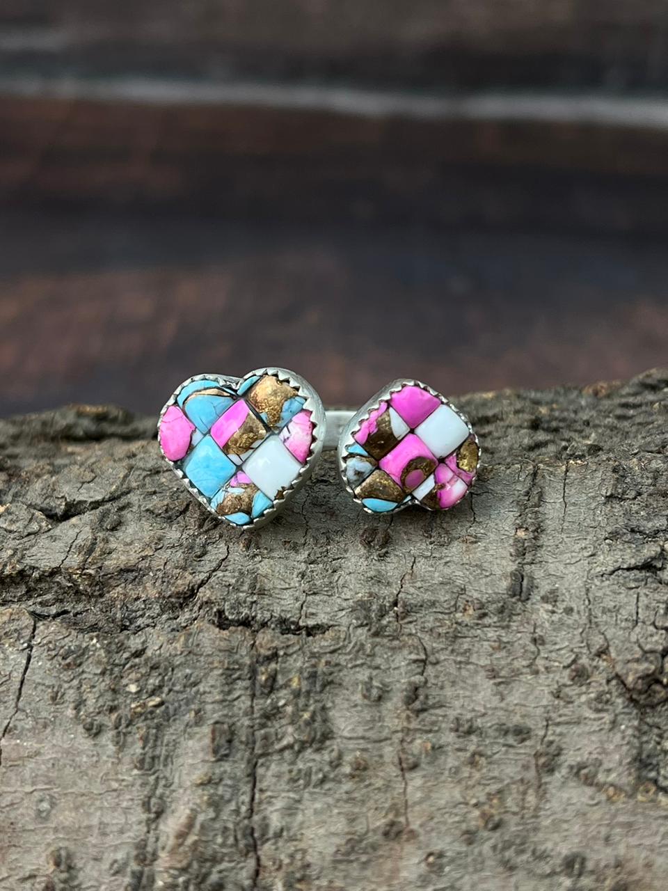 Handmade Sterling Silver Cotton Candy Heart Shape Adjustable Ring "Signed Nizhoni"