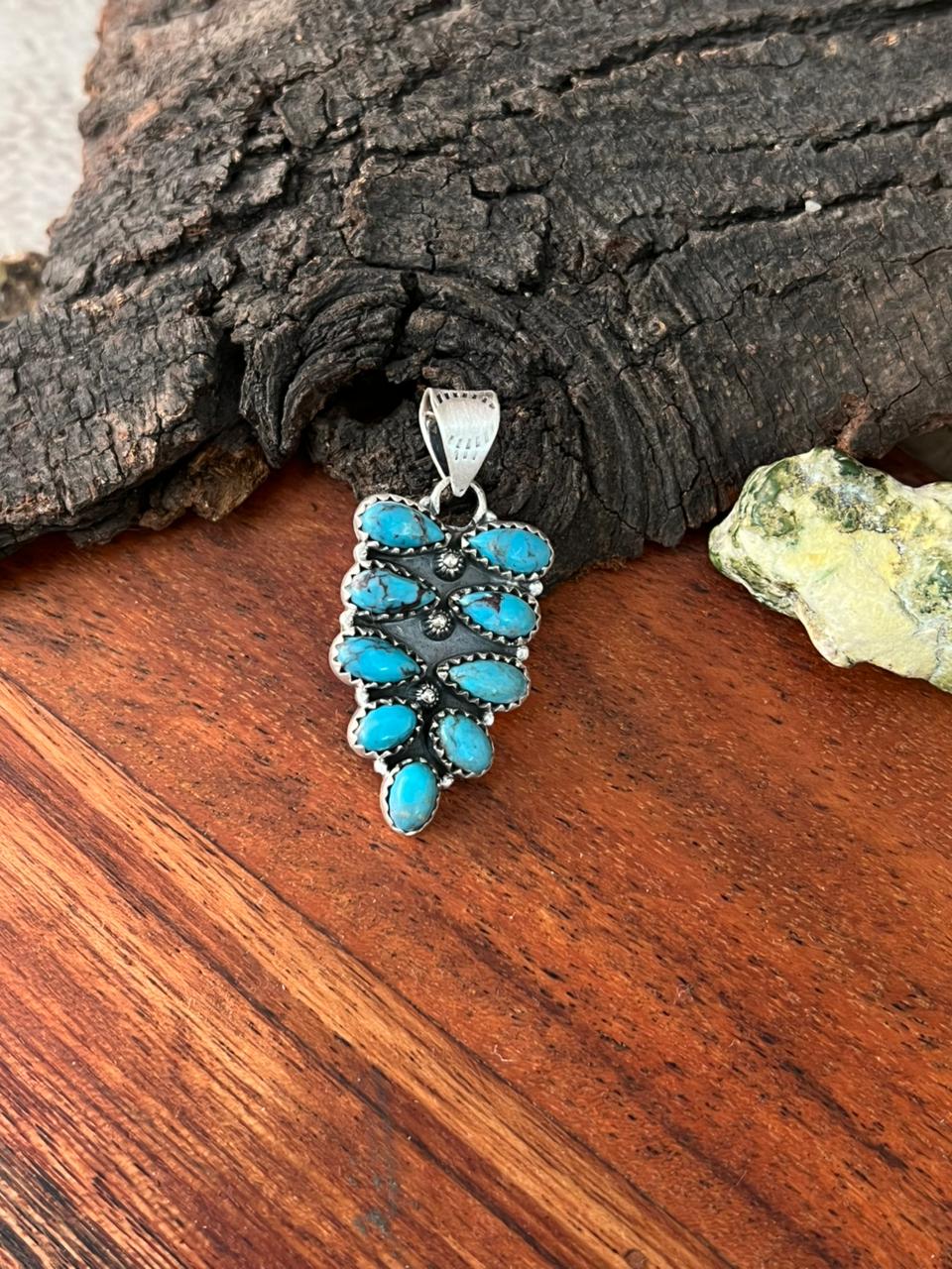 Handmade Sterling Silver Blue Kingman Turquoise Pendant "Signed Nizhoni"