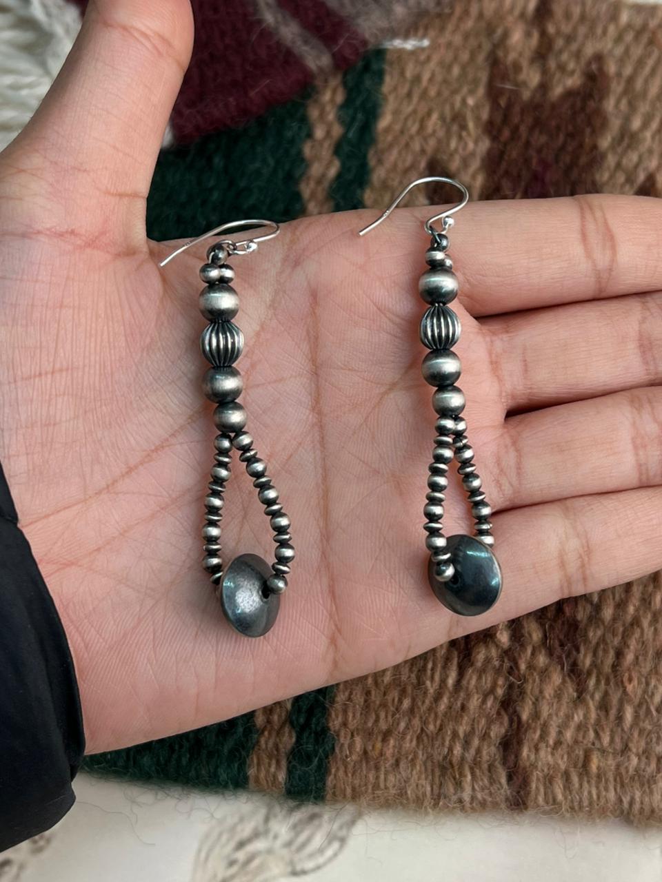 Handmade Sterling Silver Beaded Hook Dangle Earrings