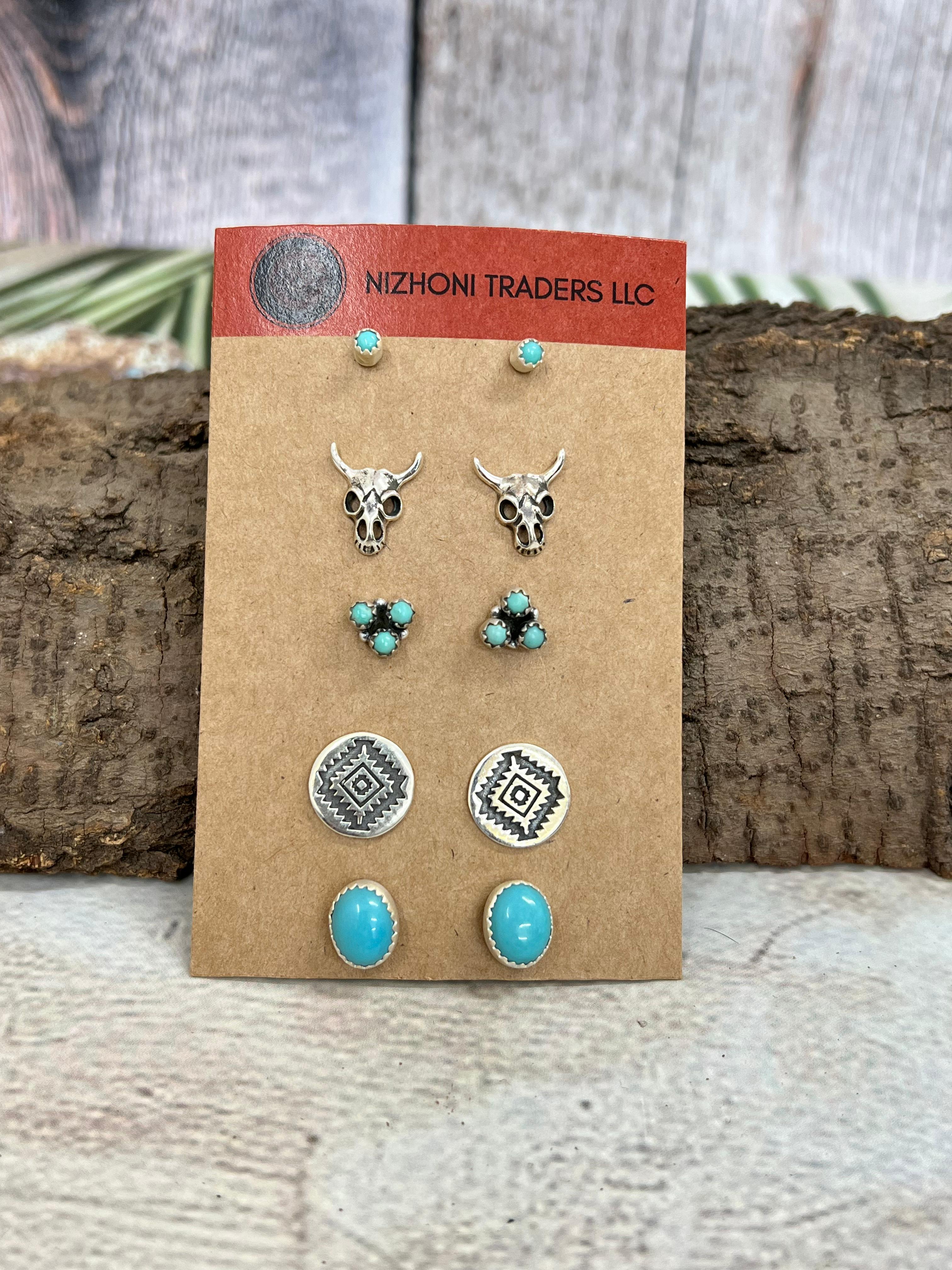 Handmade Sterling Silver with Rodeo Kingman Post Studs with Signed Nizhoni