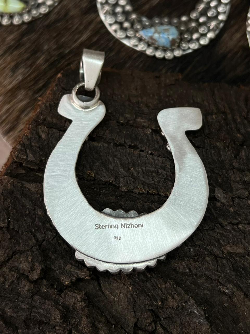 Handmade Sterling Silver Multi Stone Horse Shoe Pendant "Signed Nizhoni" (9)