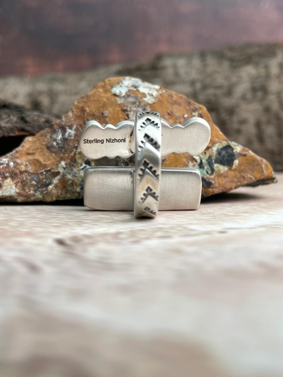 Handmade Sterling Silver Hot Pink with Arizona Turquoise Adjustable Ring "Signed Nizhoni"