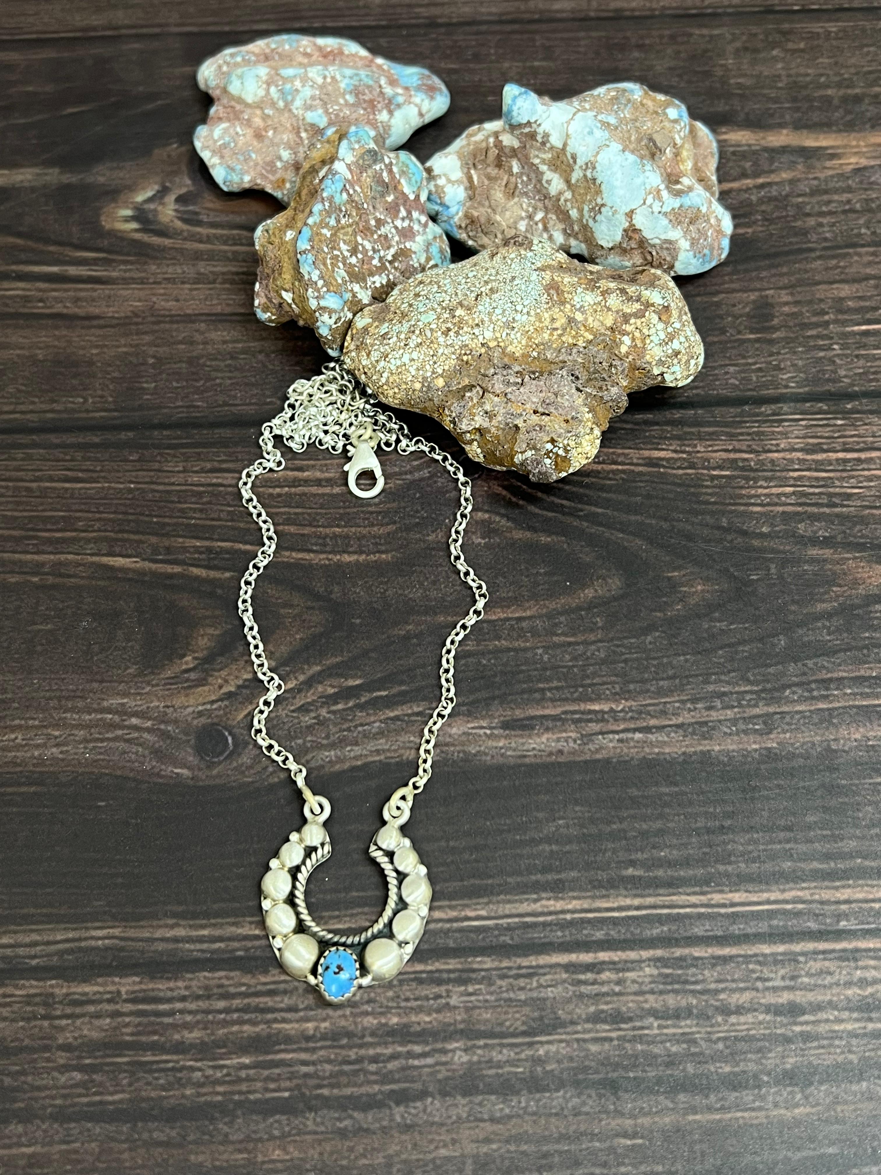 "Ball Collection" Handmade Sterling Silver Golden Hills Turquoise Necklace with Signed Nizhoni