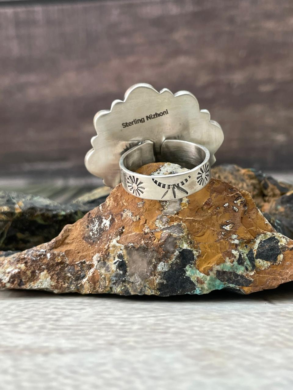 Handmade Sterling Silver Palomino Turquoise Adjustable Ring "Signed Nizhoni"