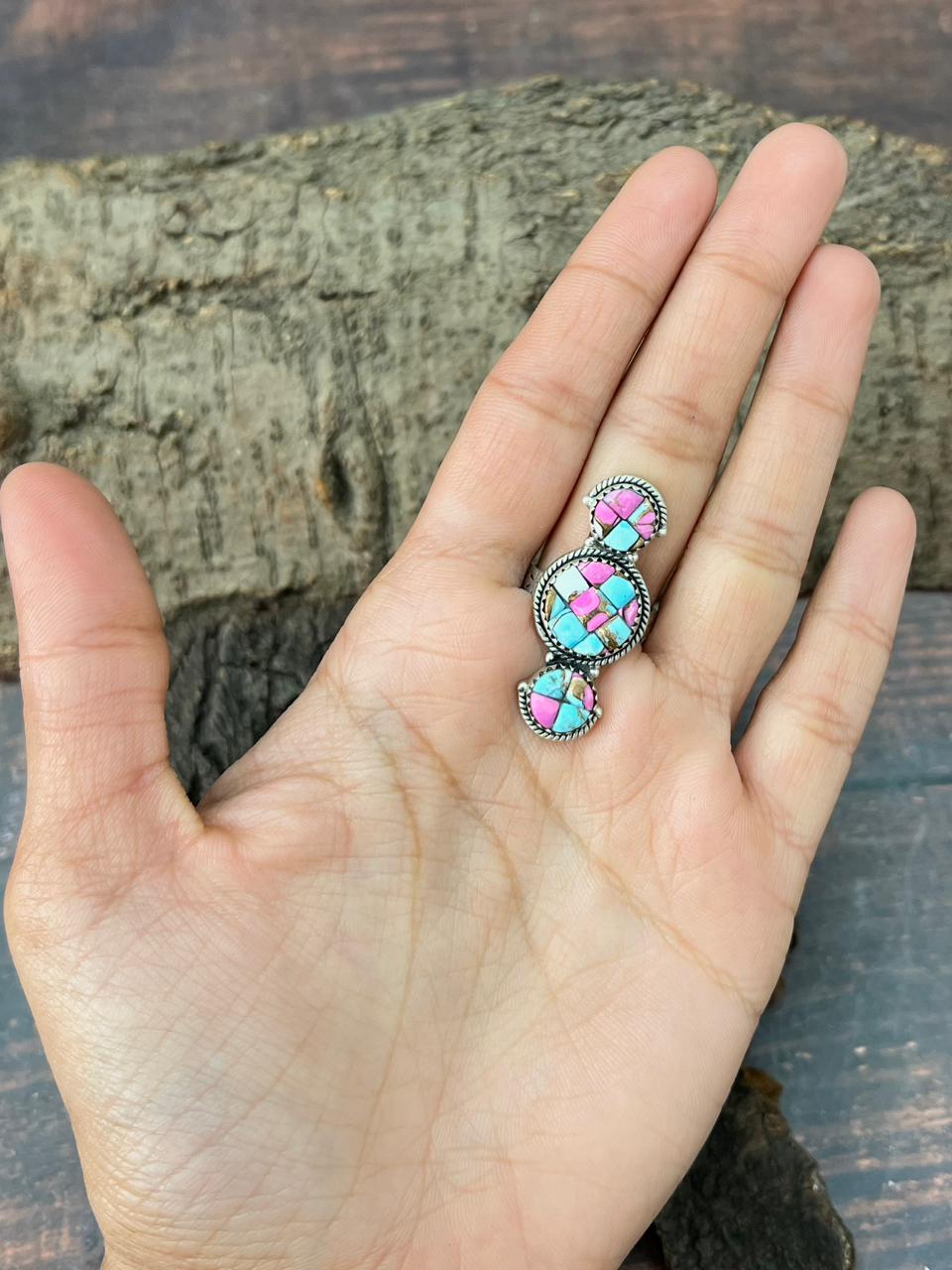 Handmade Sterling Silver Cotton Candy Adjustable Ring "Signed Nizhoni"