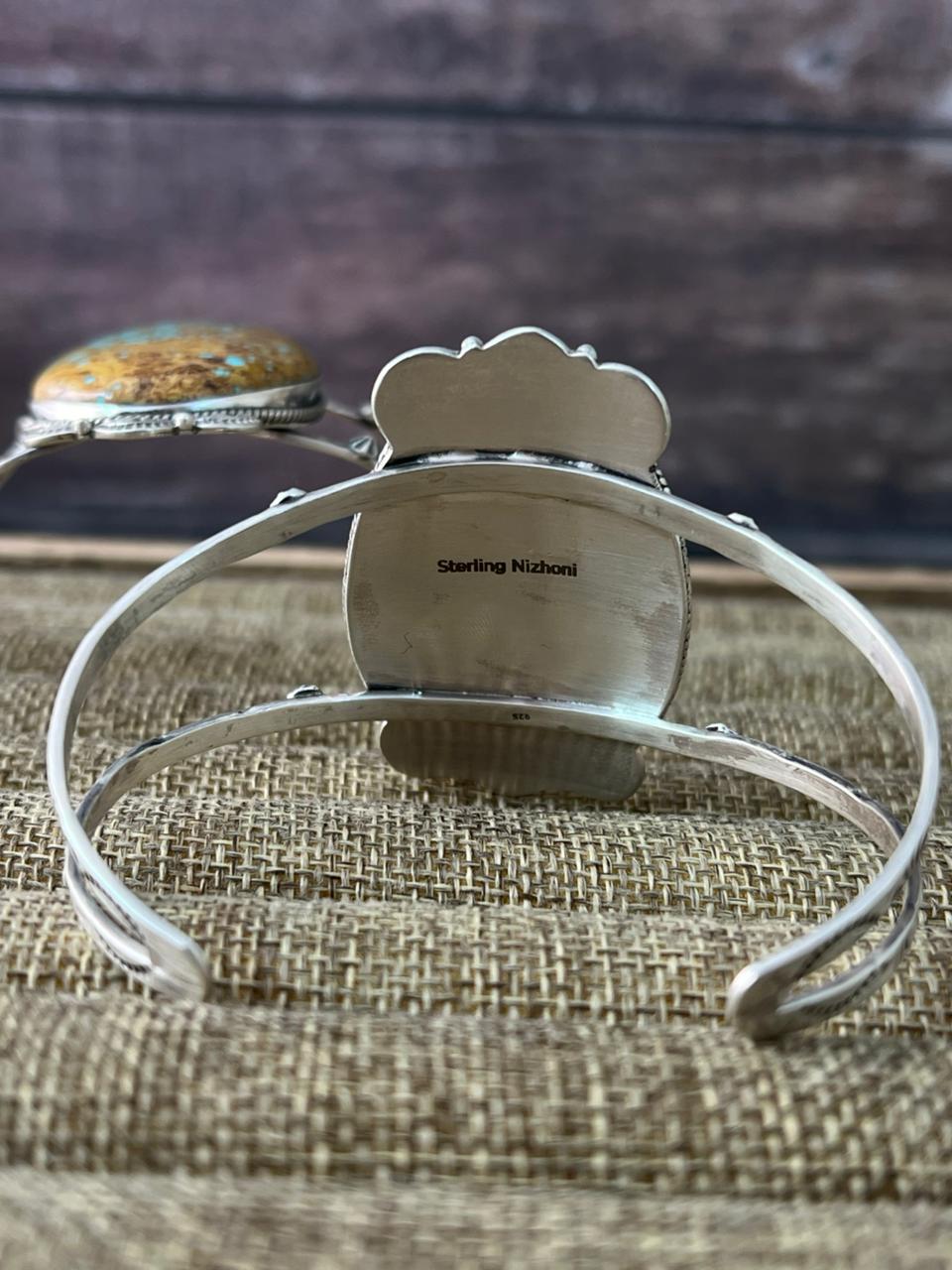 Handmade Sterling Silver Royston Turquoise Cuff Bracelet "Signed Nizhoni"