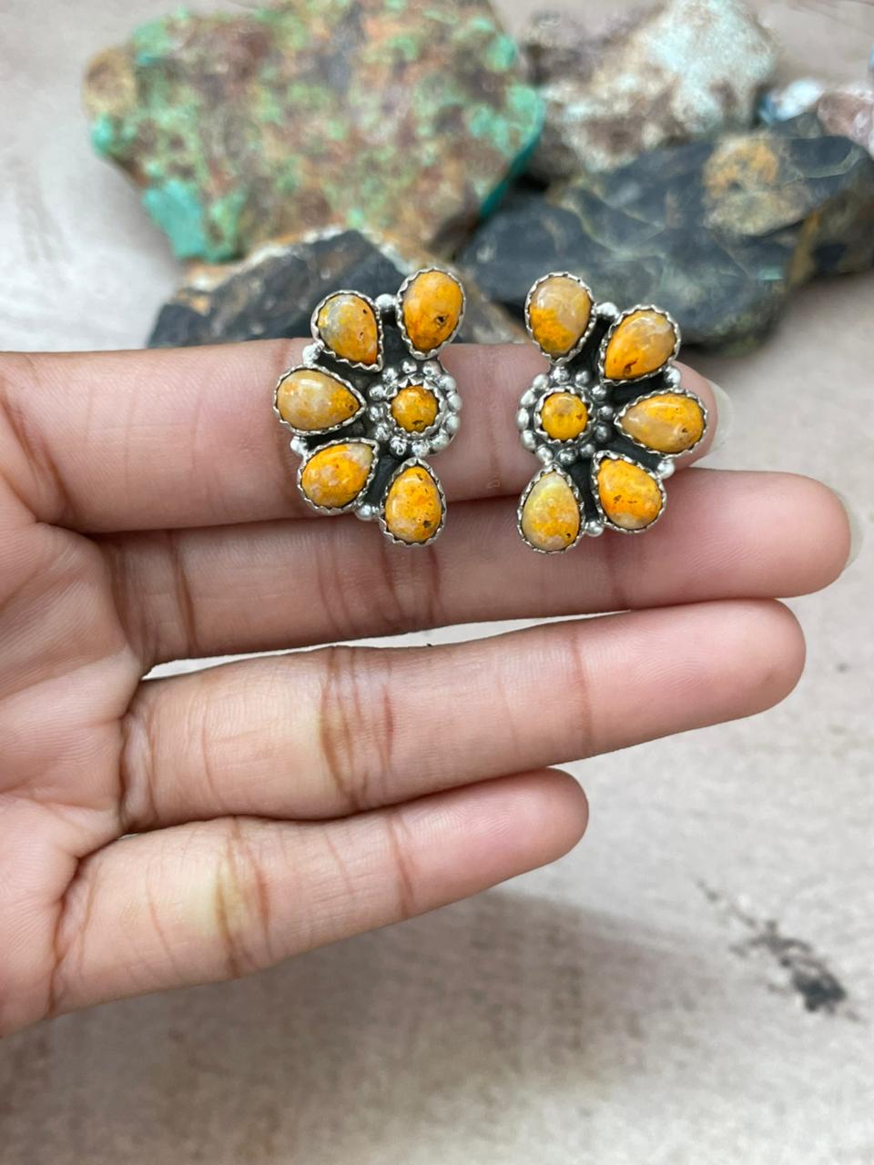 Handmade Sterling Silver Bumblebee Post Crescent Earrings "Signed Nizhoni"