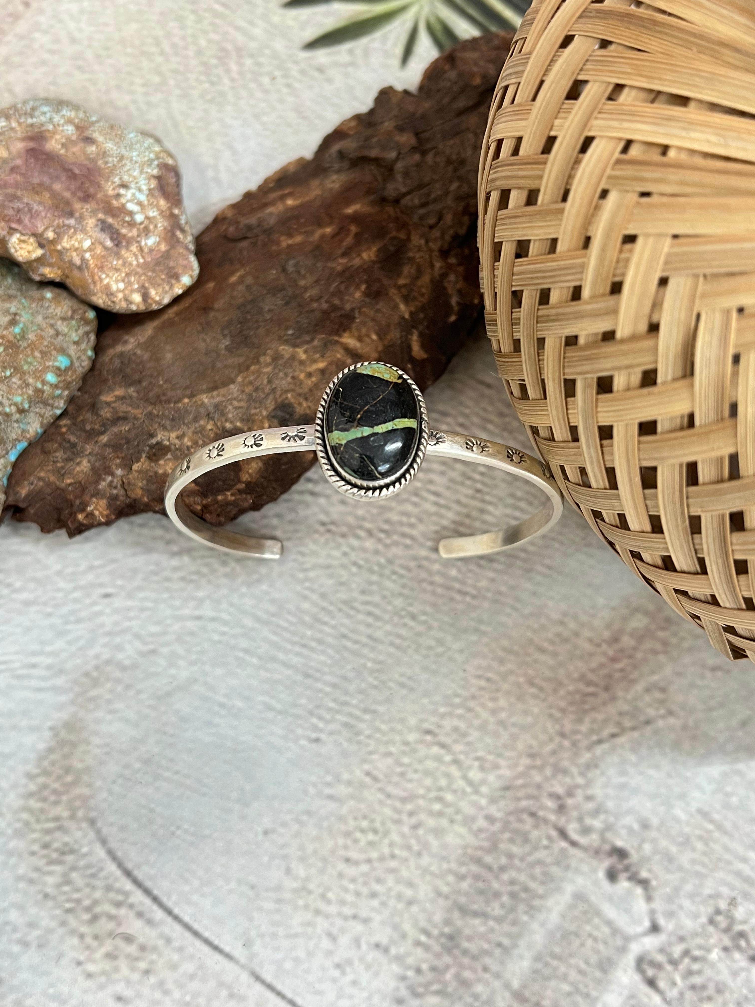 Handmade Sterling Silver Blackjack Cuff Bracelet with Signed Nizhoni