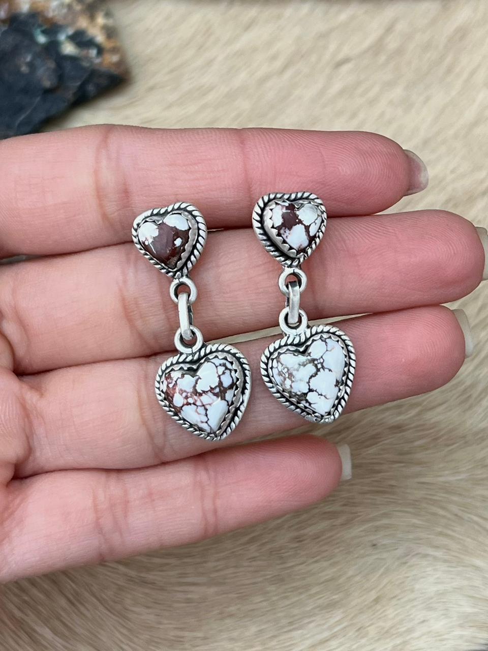 Handmade Sterling Silver Wildhorse Magnesite Dangle Earrings "Signed Nizhoni"