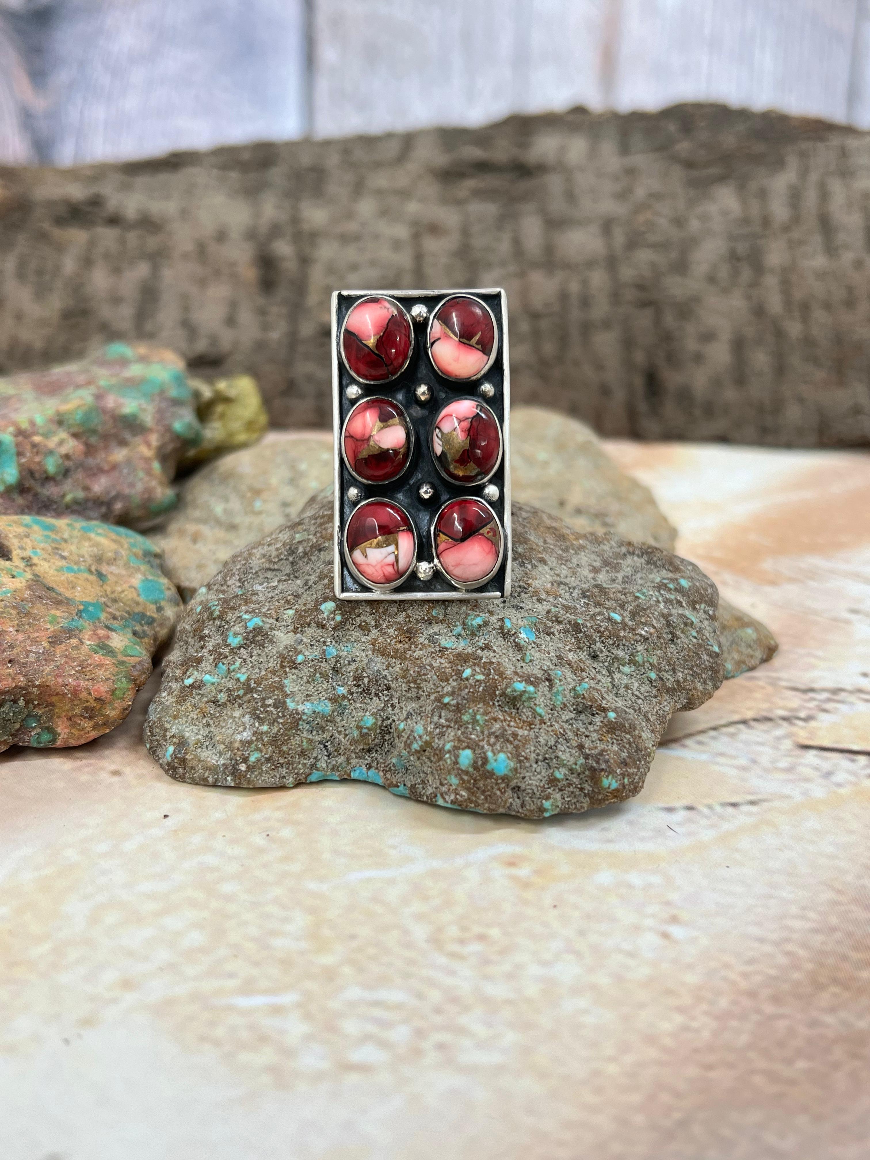 Handmade Sterling Silver Dahlia Rose Adjustable Ring with Signed Nizhoni