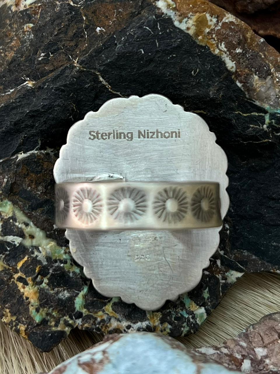 Handmade Sterling Silver Sonoran Mountain Turquoise Adjustable Ring "Signed Nizhoni"