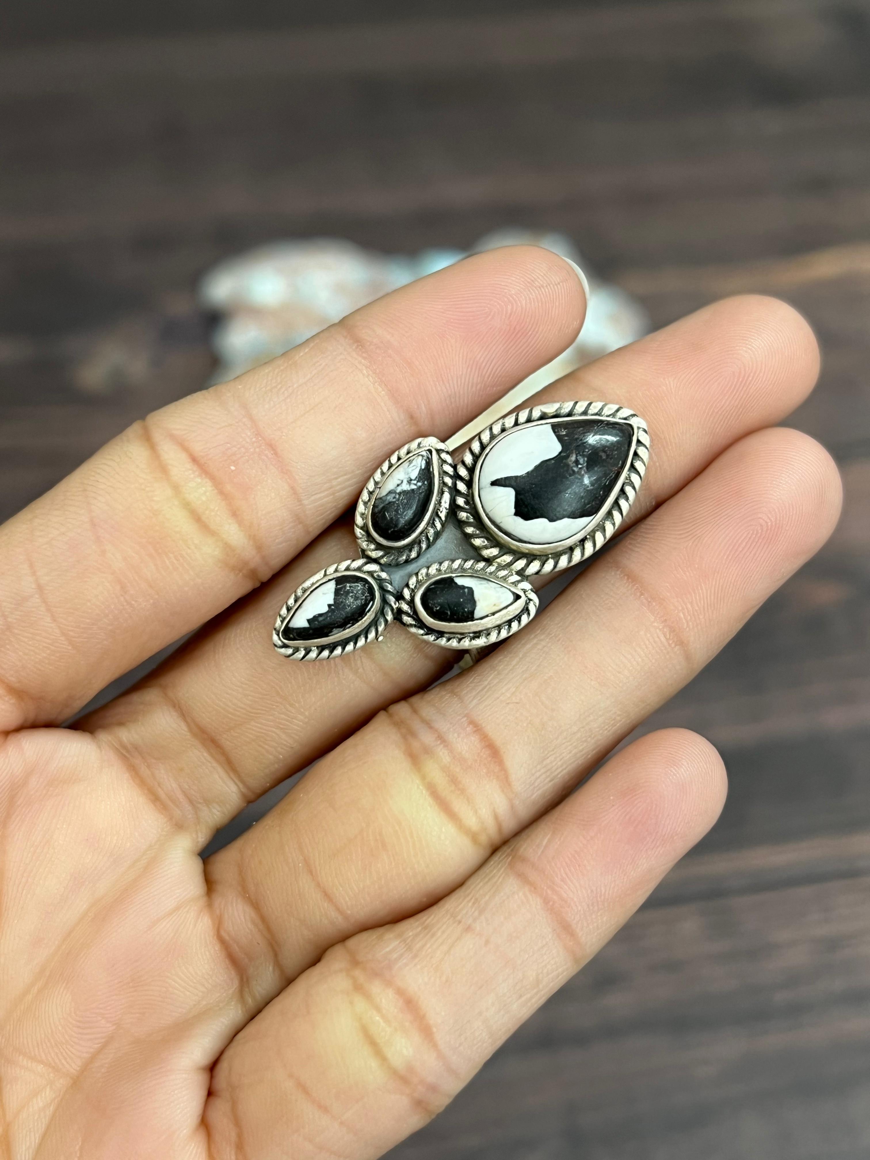 Handmade Sterling Silver White Buffalo Adjustable Ring With Signed Nizhoni