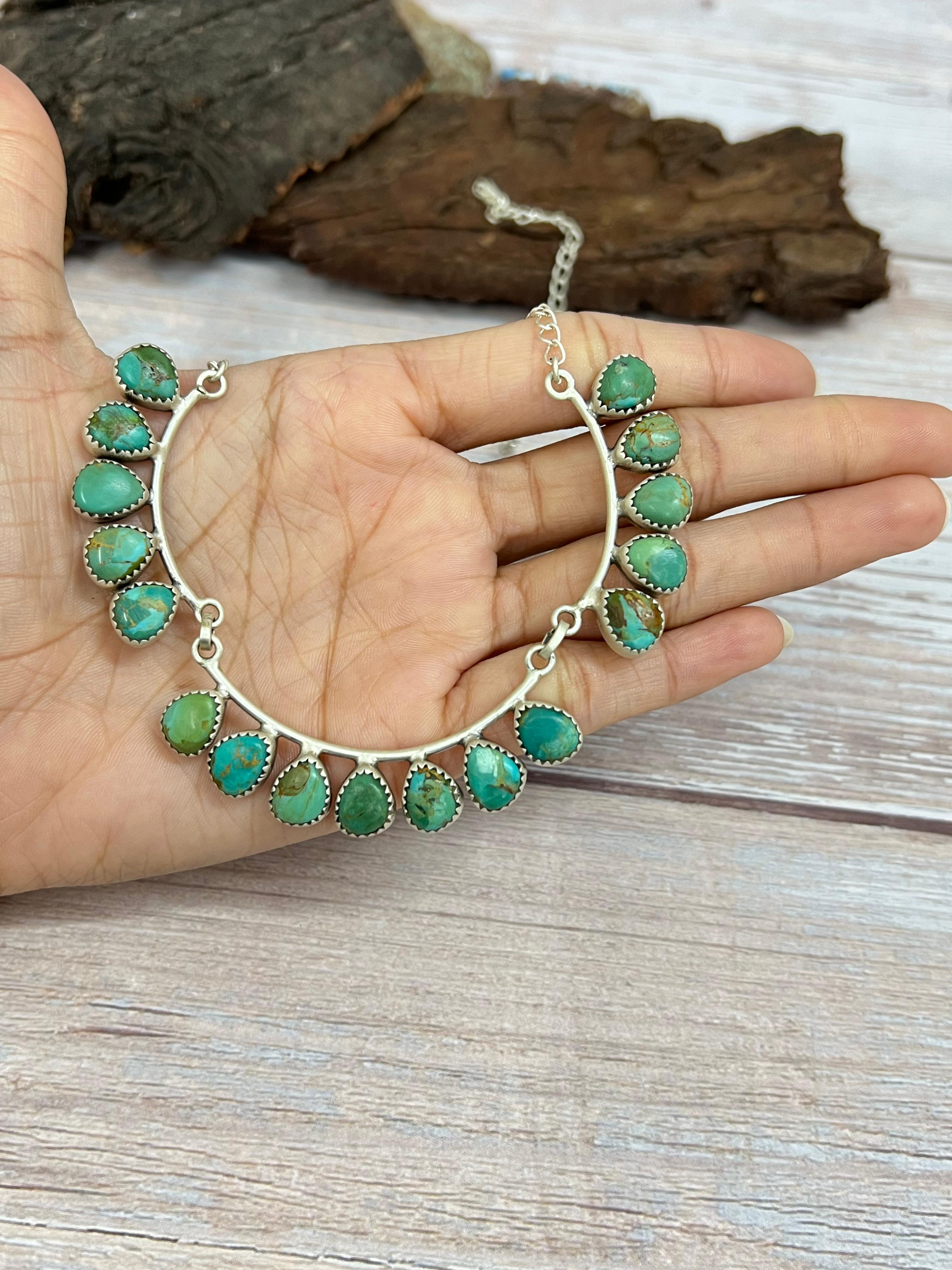 Handmade Sterling Silver Multi Stone Choker Necklace Signed Nizhoni