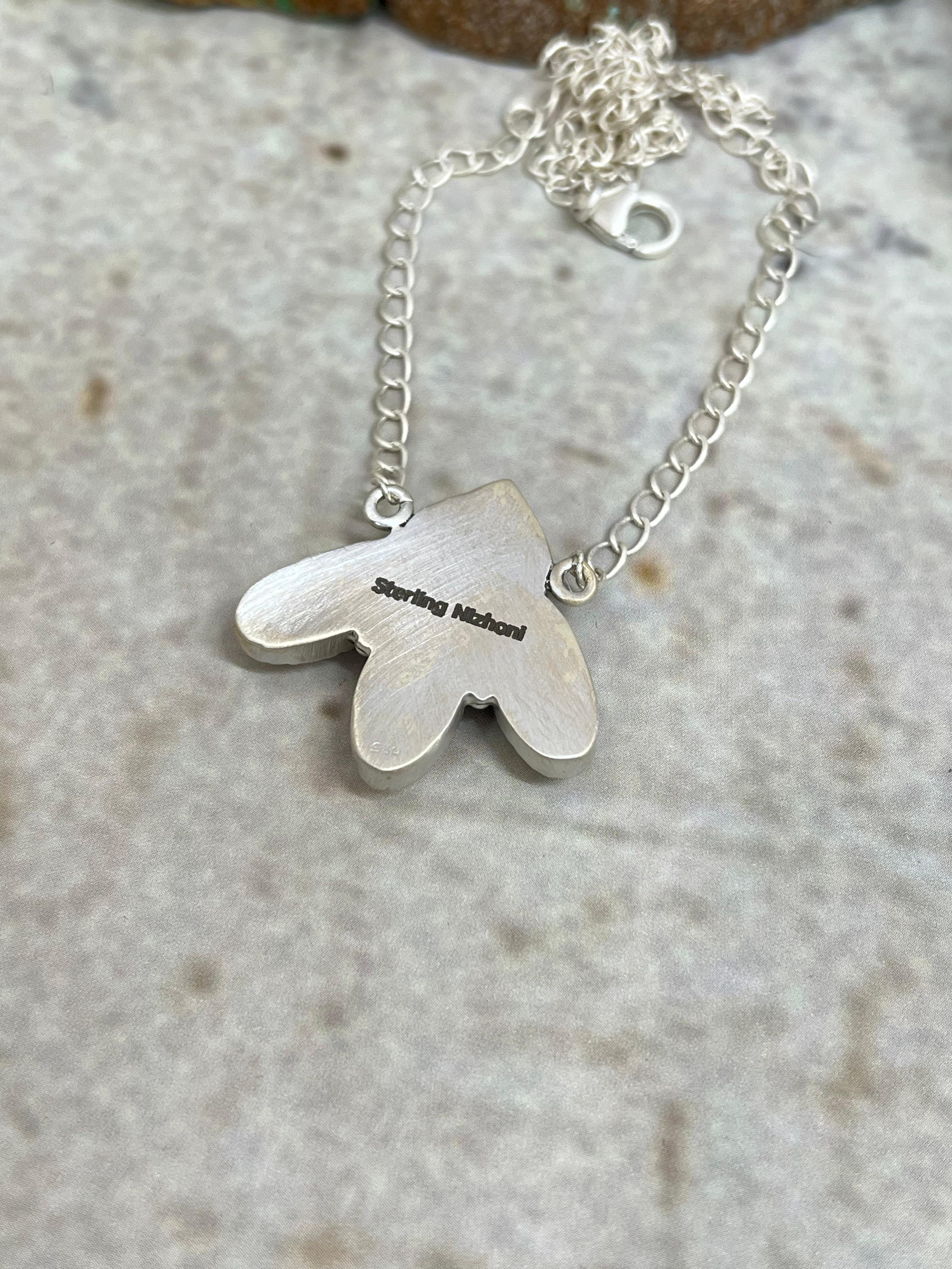 Handmade Sterling Silver Grape Dahlia with Wild Horse Necklace with Signed Nizhoni