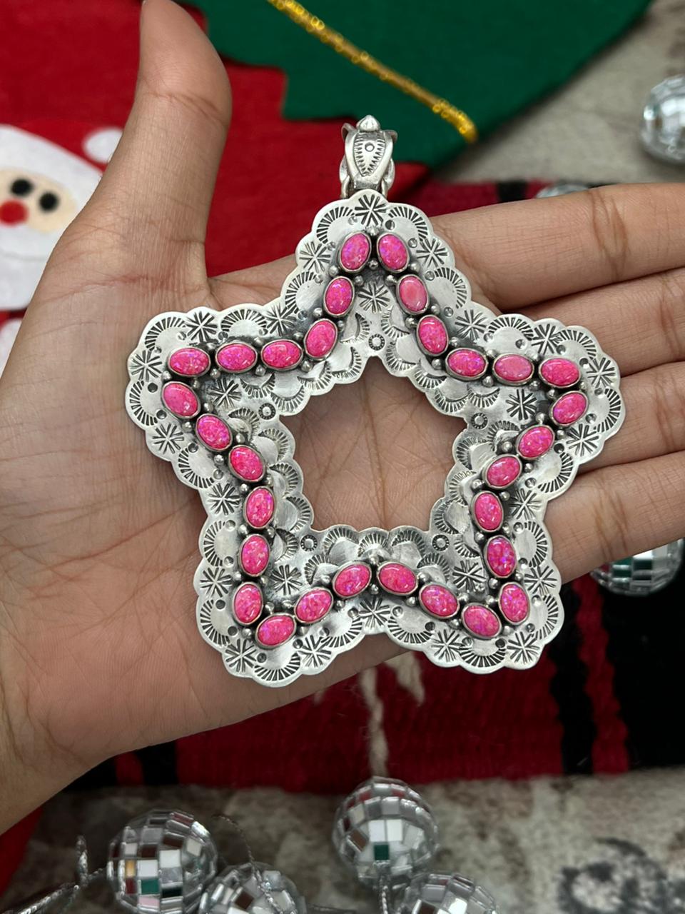 "Christmas Collection" Handmade Sterling Silver Hot Pink Star Pendant "Signed Nizhoni"