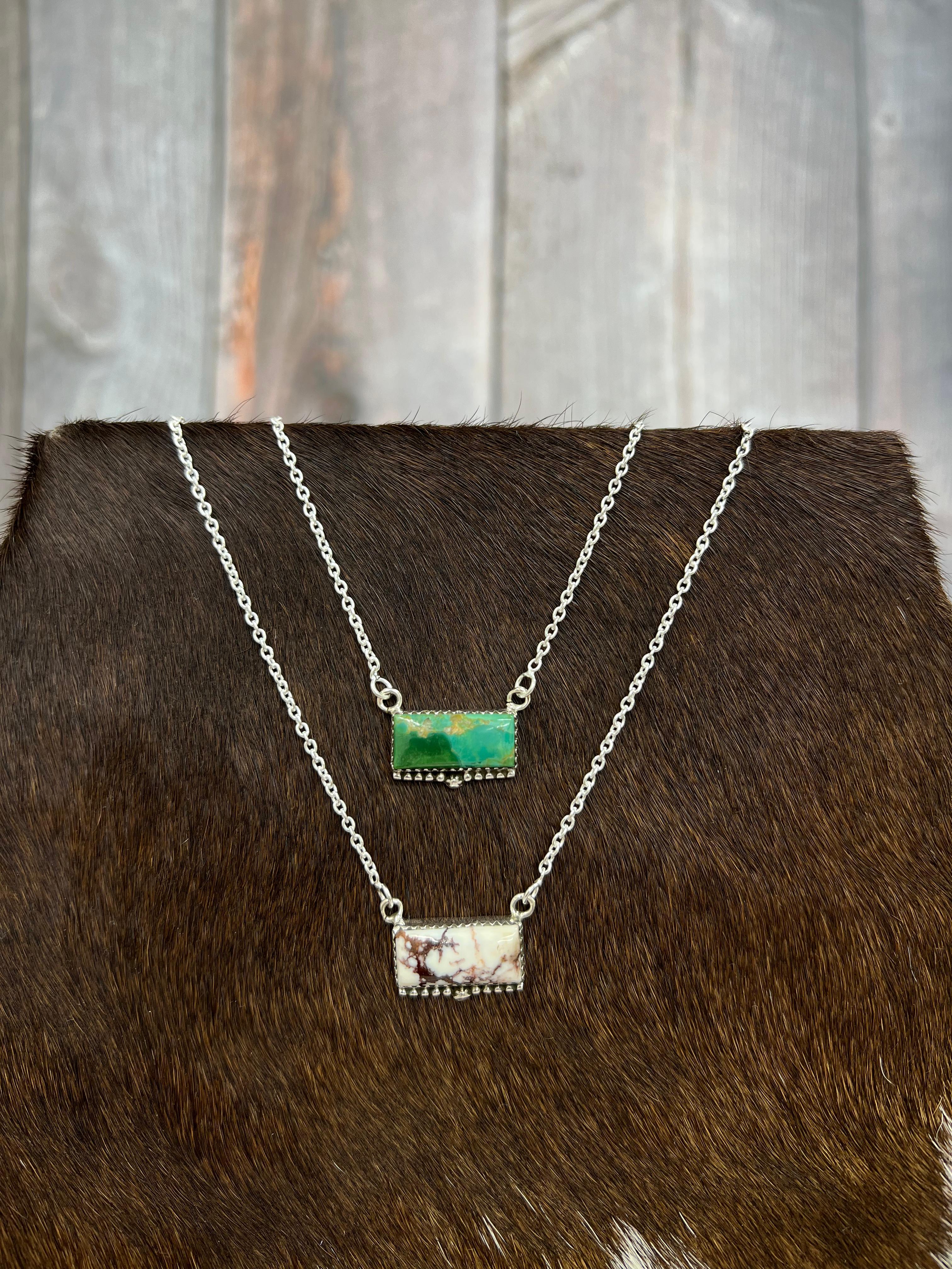 Handmade Sterling Silver Kingman, Wild Horse Turquoise Necklace with Signed Nizhoni