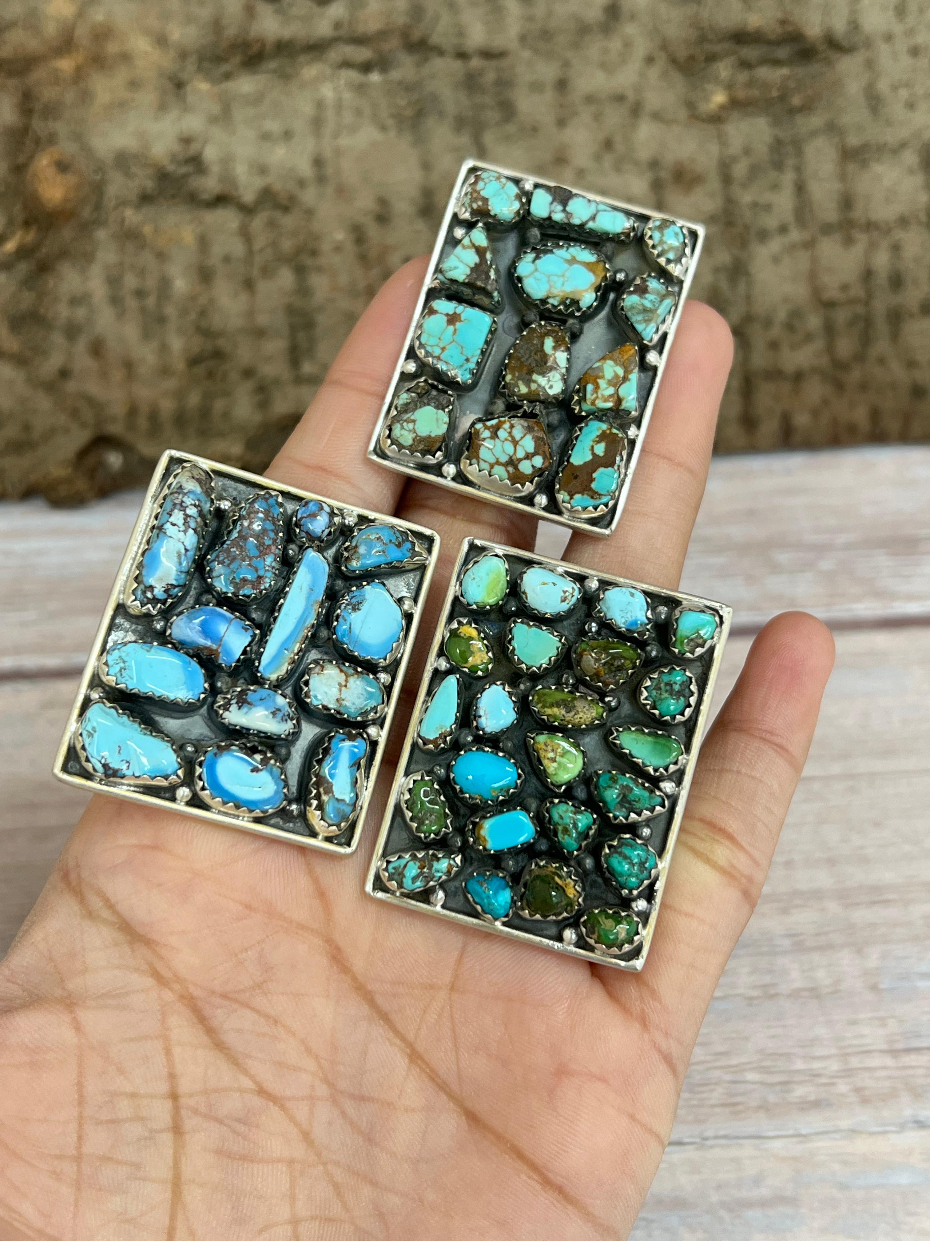 Handmade Sterling Silver Golden Hills, Number 8, Sonoran Mountain Turquoise Adjustable Ring with Signed Nizhoni