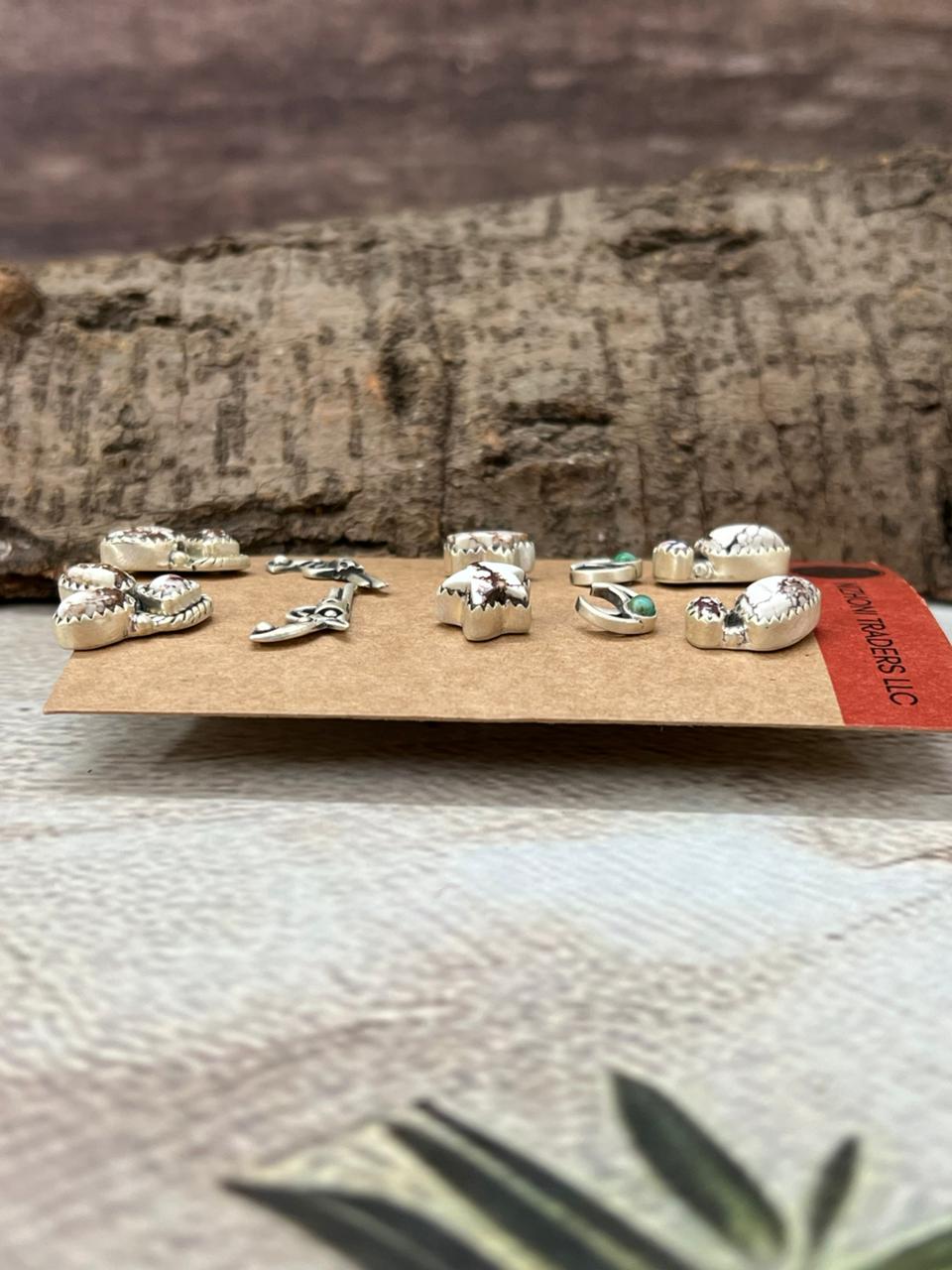 Handmade Sterling Silver with Kingman Turquoise Post Earrings (Studs), Signed Nizhoni