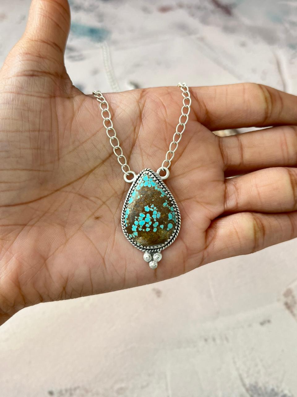 Handmade Sterling Silver Number 8 Turquoise Necklace "Signed Nizhoni" (6)