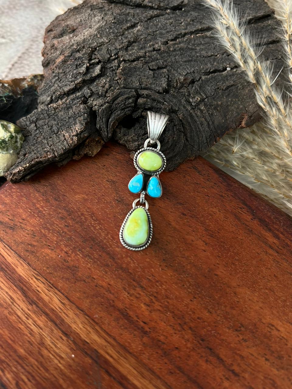 Handmade Sterling Silver Sierra Bella with Palomino Turquoise Collection: Pendant "Signed Nizhoni"