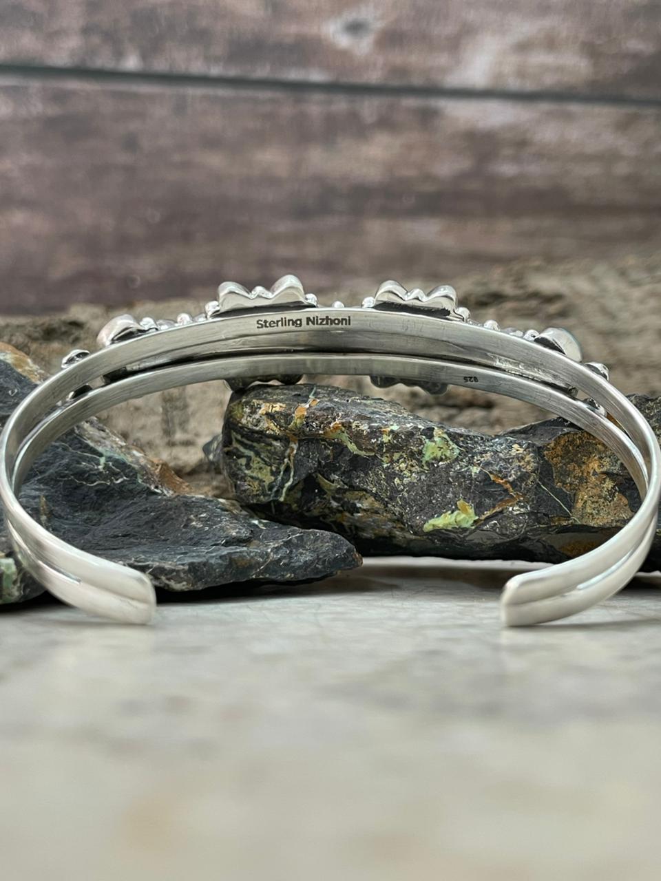 "Heart Collection" Handmade Sterling Silver Kingman Turquoise Bracelet "Signed Nizhoni"