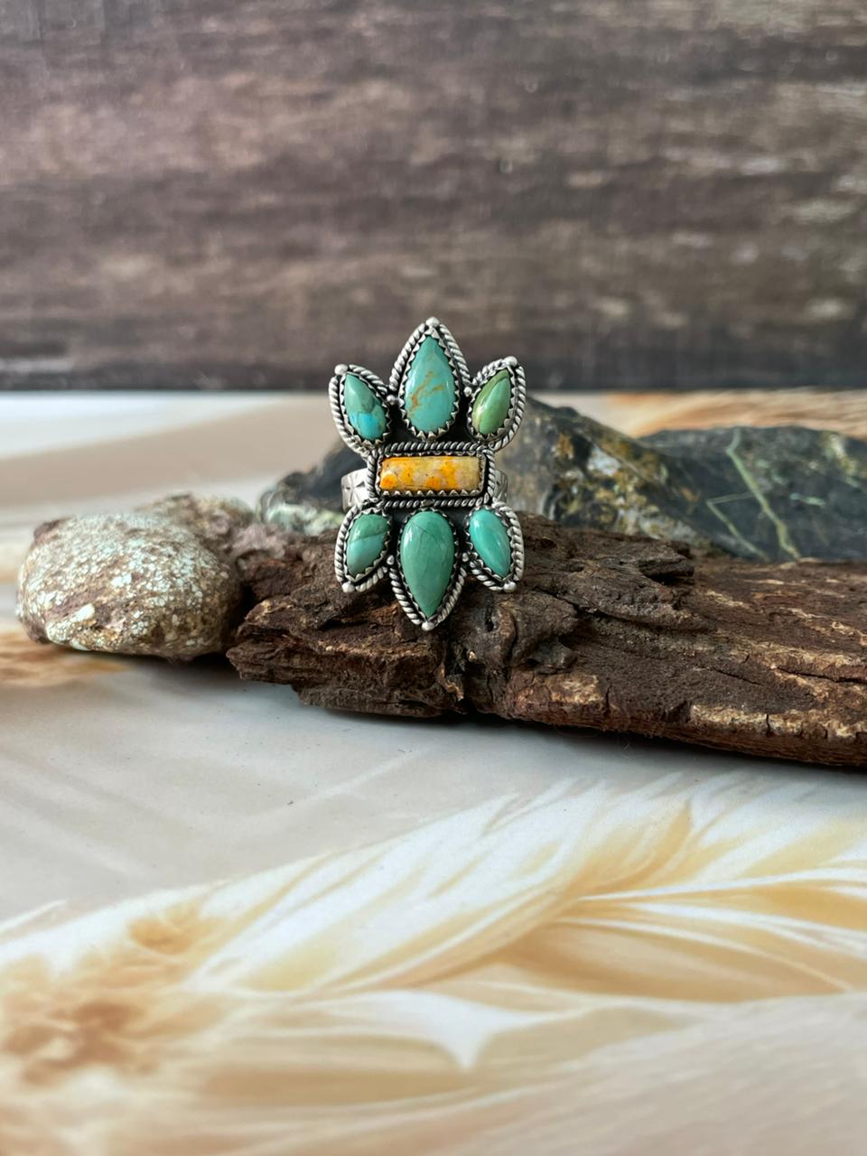 Handmade Sterling Silver Spring Collection: Bumblebee with Kingman Adjustable Ring "Signed Nizhoni"