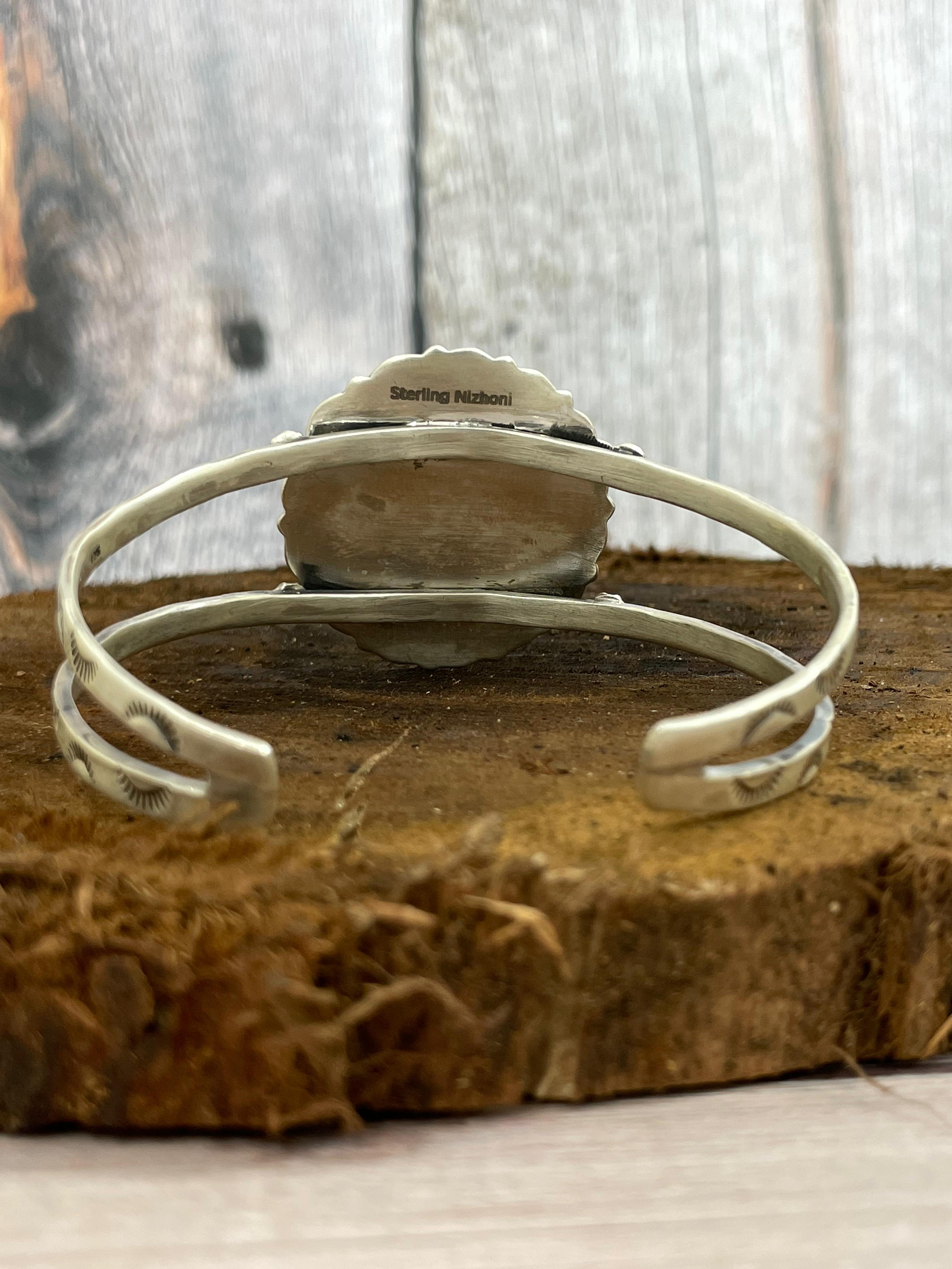 Handmade Sterling Silver Ribbon Royston Cuff Bracelet with Signed Nizhoni