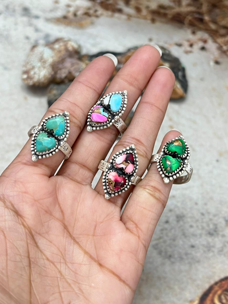 Handmade Sterling Silver Multi Stone Adjustable Ring "Signed Nizhoni"