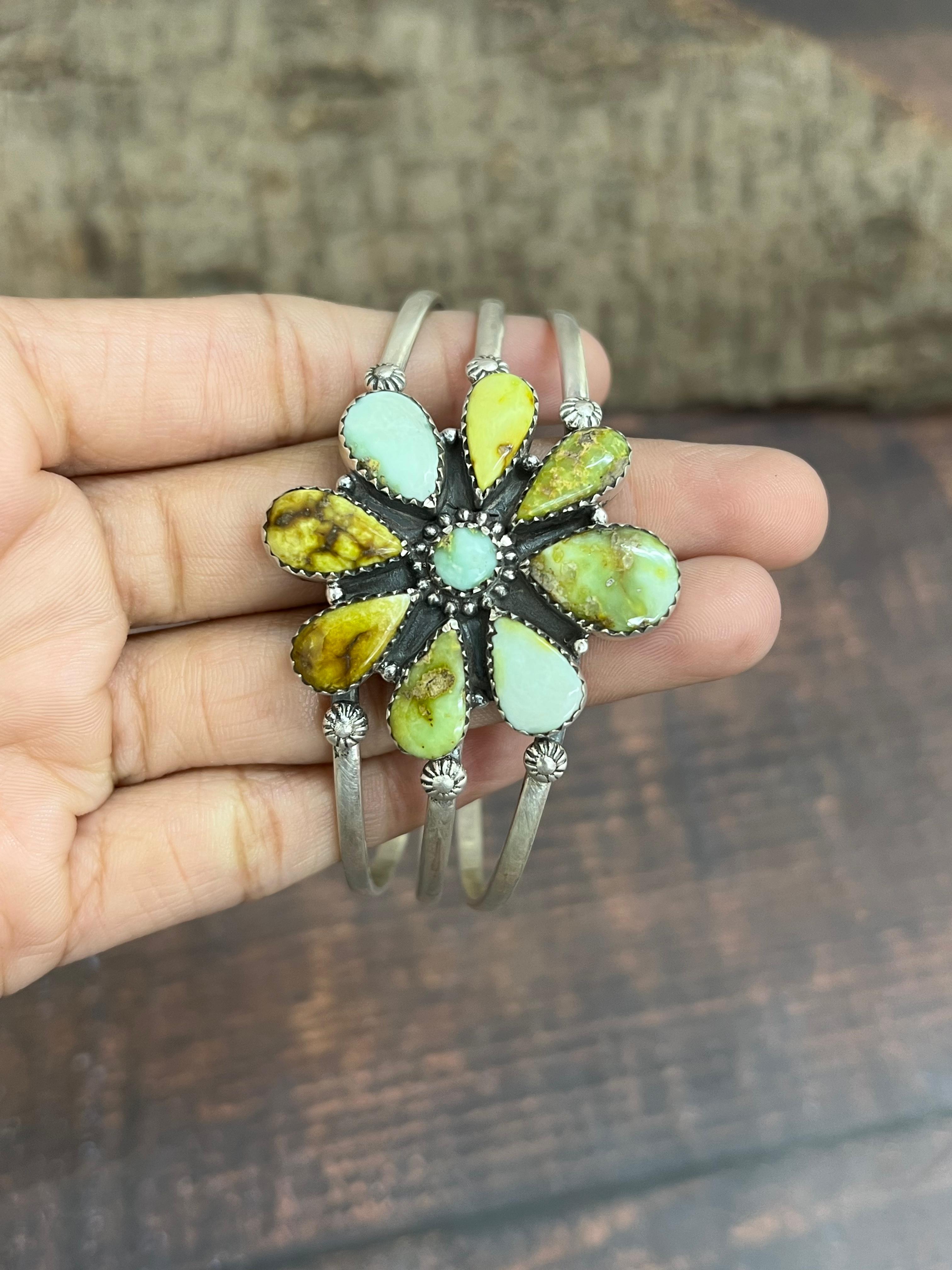 Handmade Sterling Silver Palomino Turquoise Bracelet with Signed Nizhoni