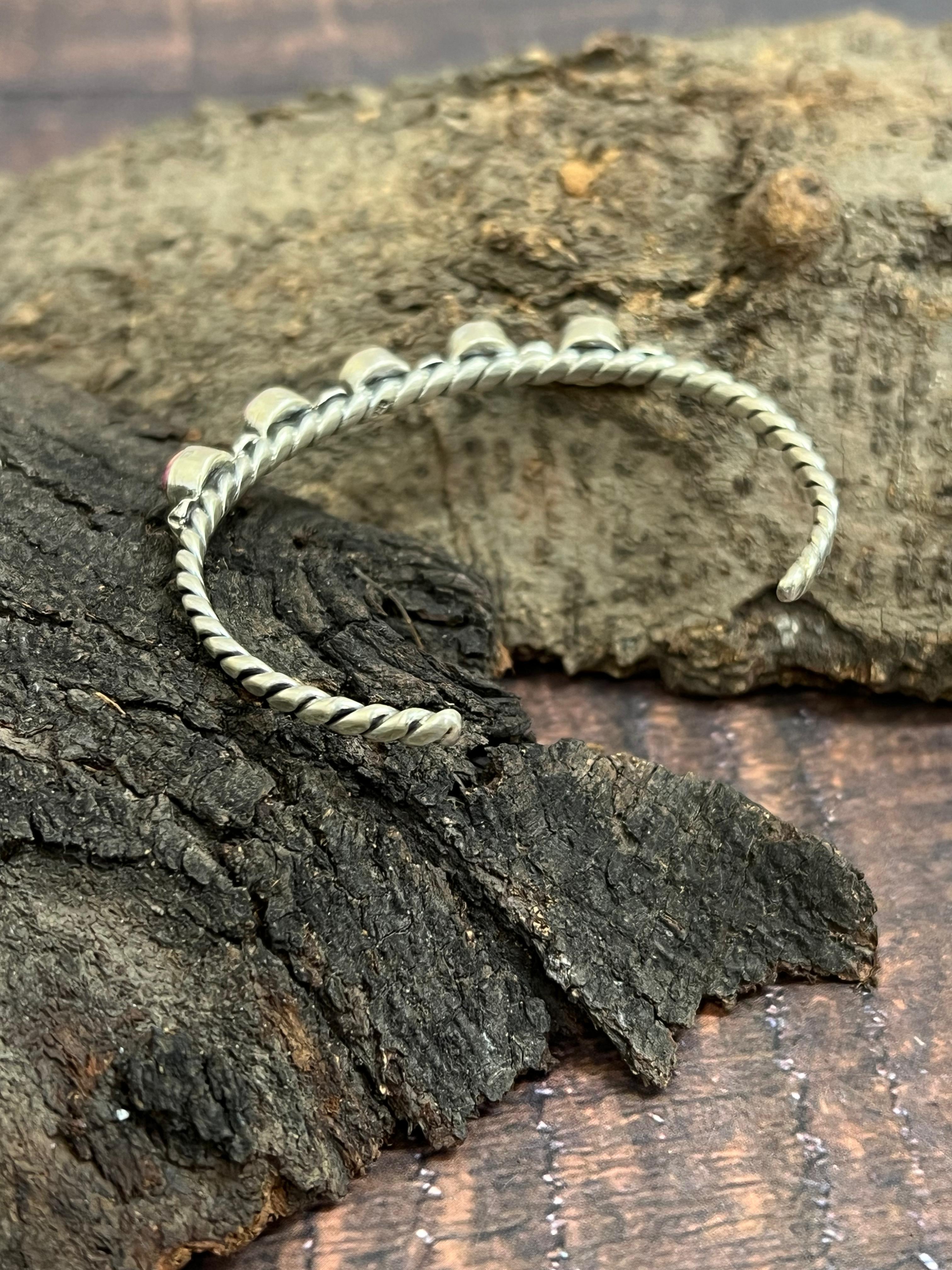 Handmade Sterling Silver Pink Dream Bracelet with Signed Nizhoni (5)