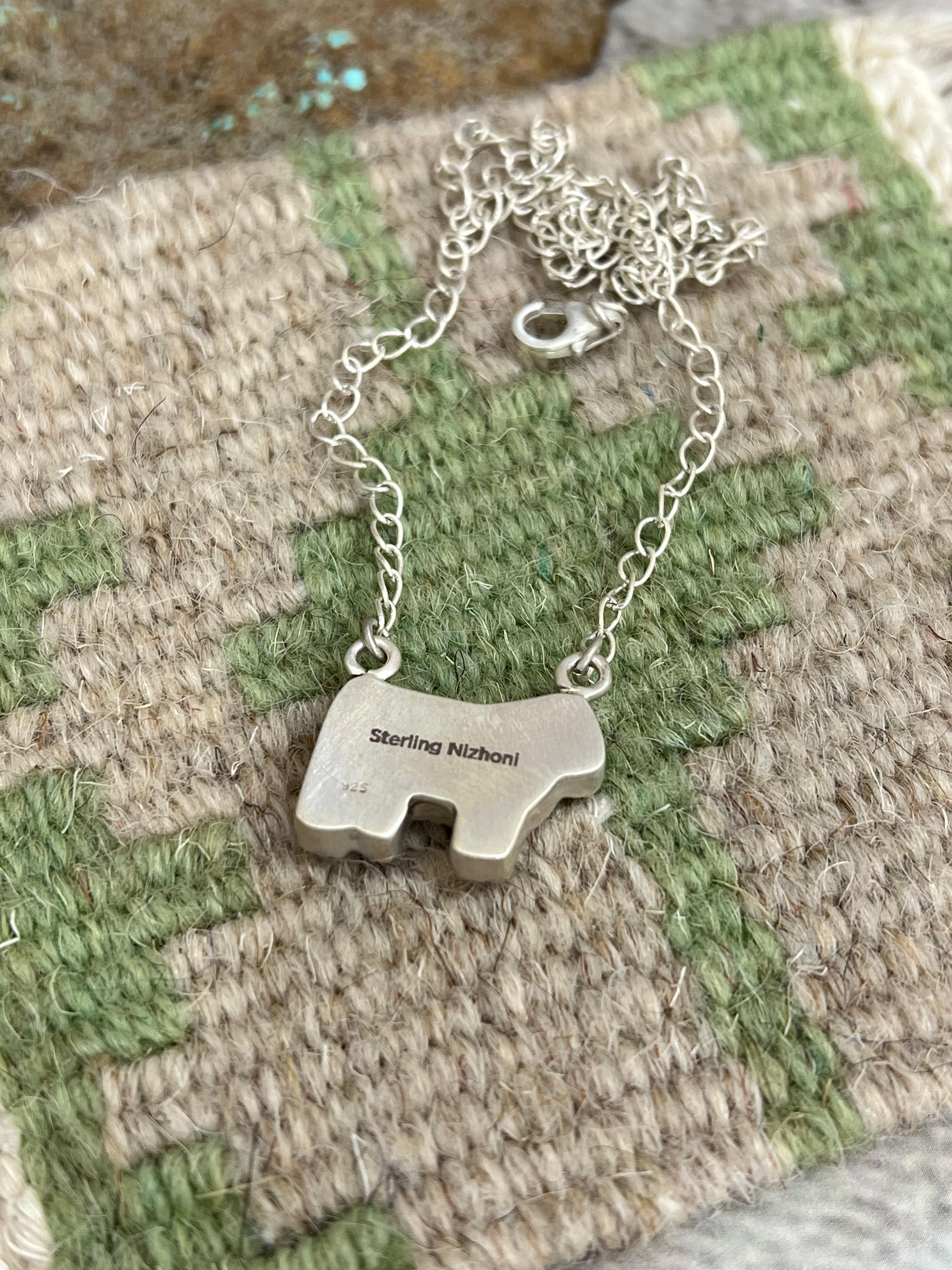 Handmade Sterling Silver Grape Dahlia Bull Necklace with Signed Nizhoni