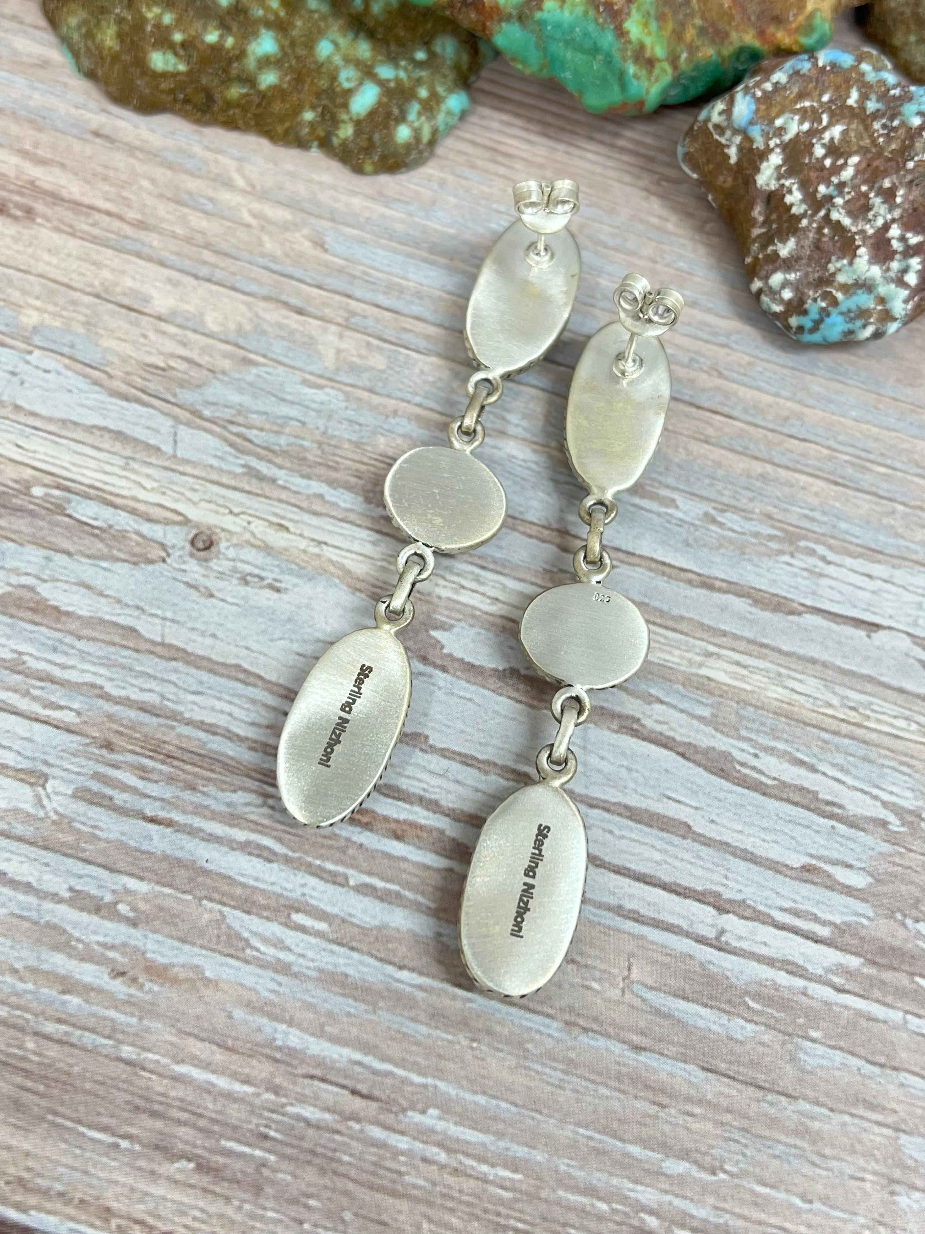 Handmade Sterling Silver Cotton Candy Turquoise Post Dangle Earrings with Signed Nizhoni (2)