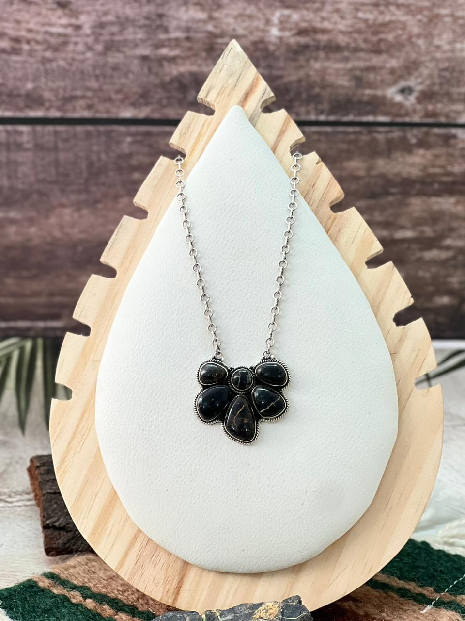 Handmade Sterling Silver Blackjack Turquoise Necklace "Signed Nizhoni"
