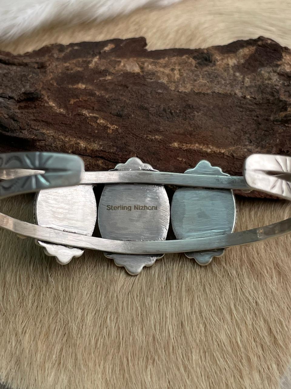 Handmade Sterling Silver Number 8 Turquoise Bracelet "Signed Nizhoni"