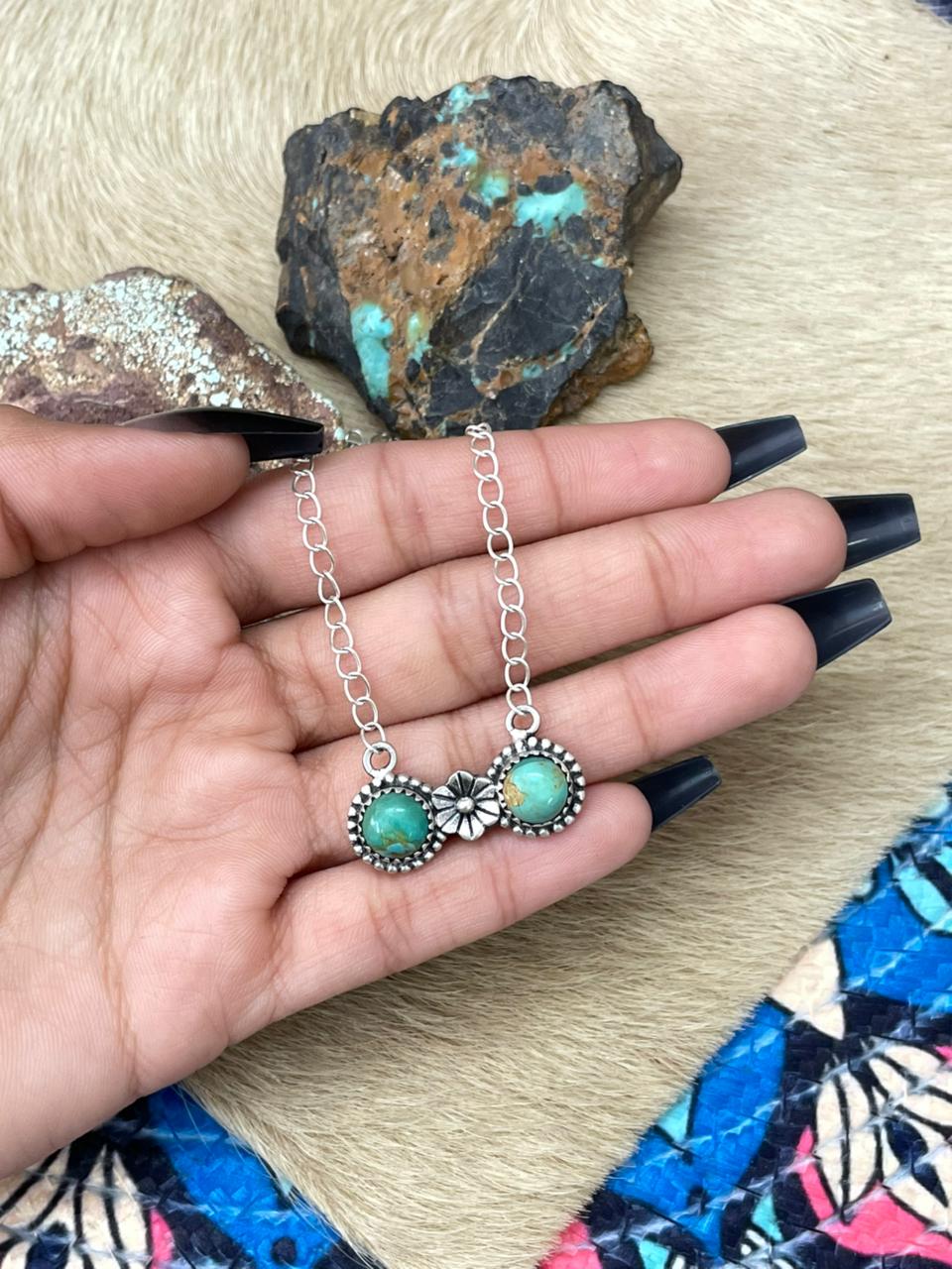 Handmade Sterling Silver Kingman Turquoise Necklace "Signed Nizhoni"