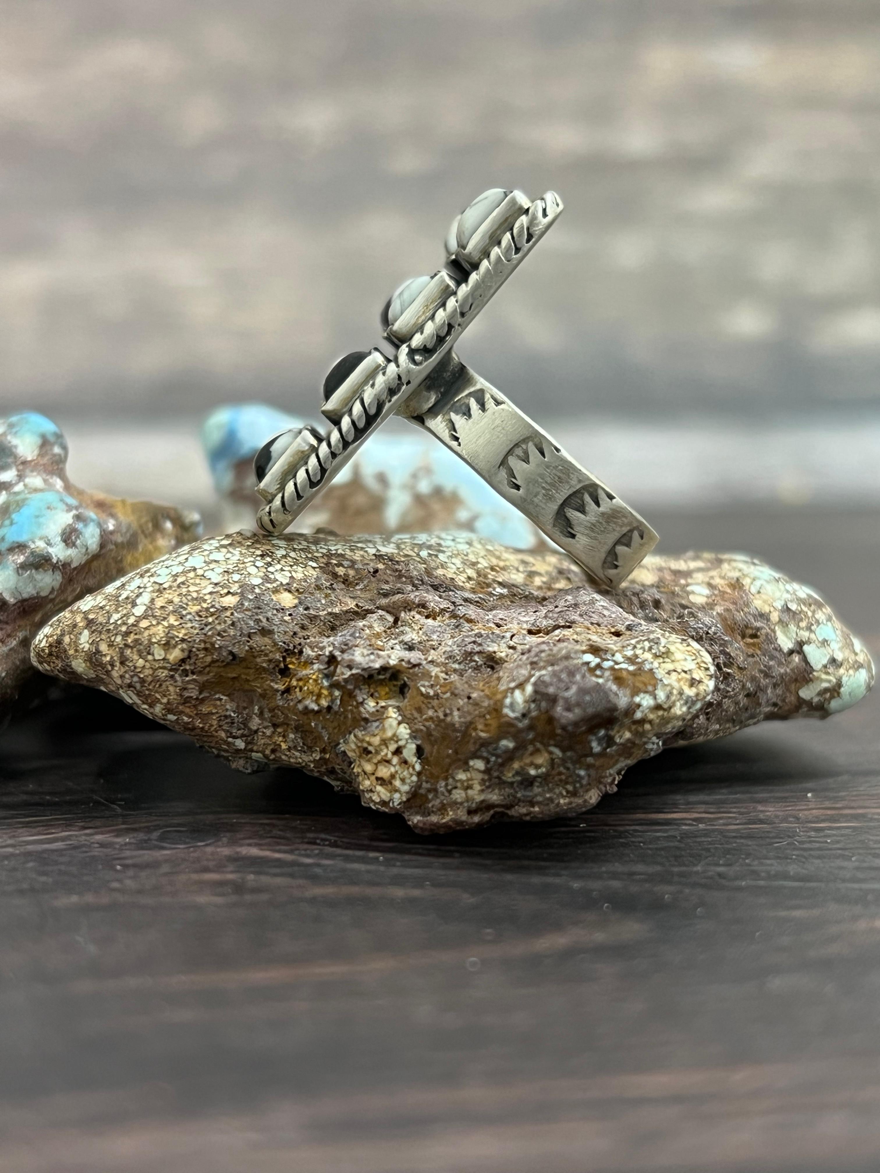 Handmade Sterling Silver White Buffalo Adjustable Ring With Signed Nizhoni