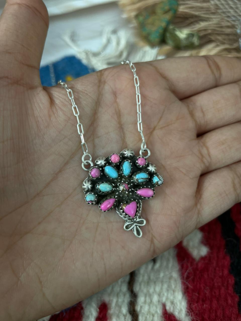 Handmade Sterling Silver Cotton Candy Necklace "Signed Nizhoni"